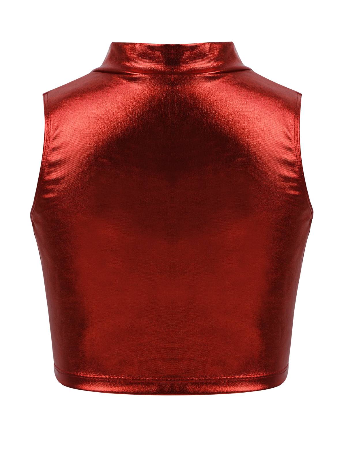 Kids Girls Metallic Sleeveless Ballet Dance Crop Tank Tops