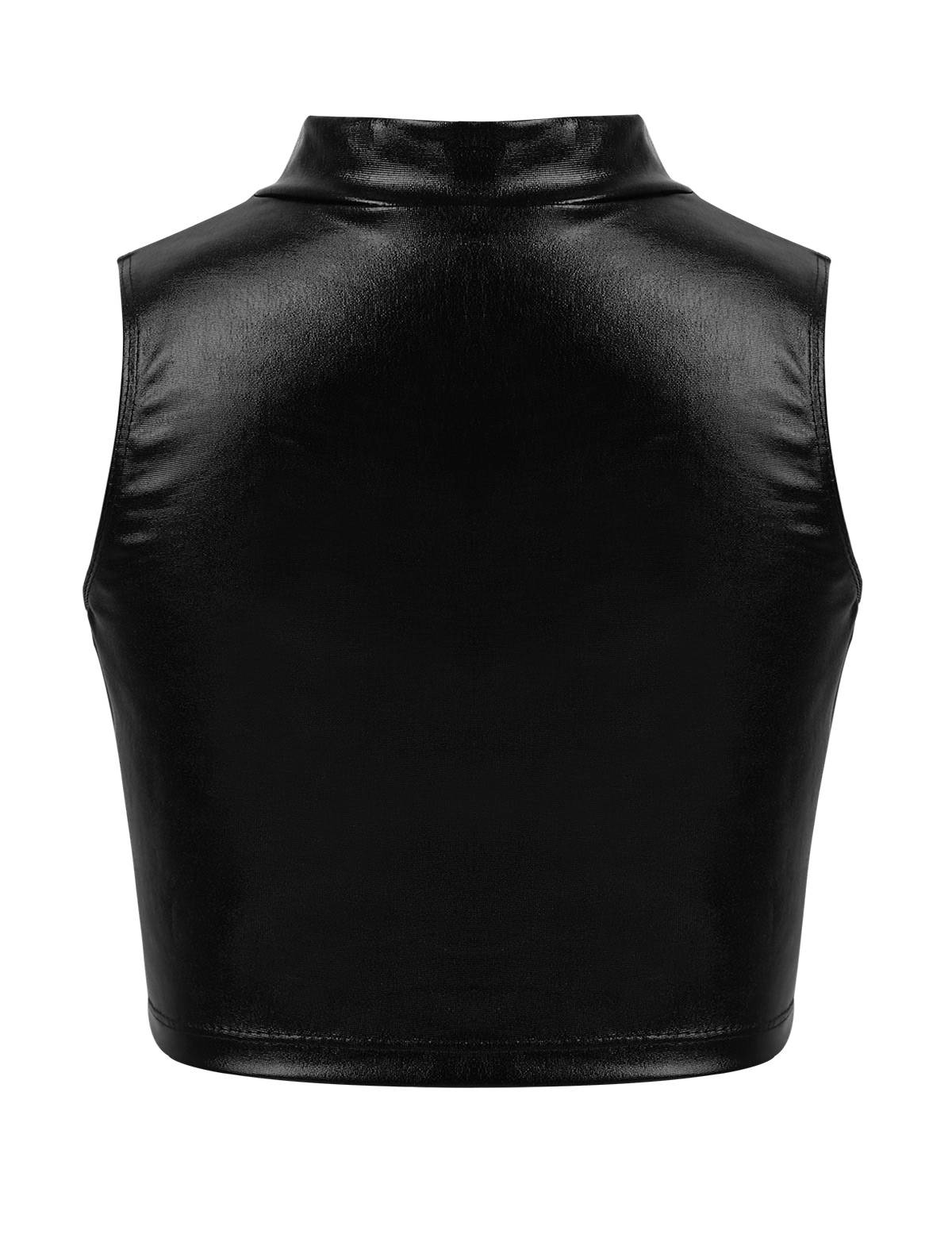 Kids Girls Metallic Sleeveless Ballet Dance Crop Tank Tops