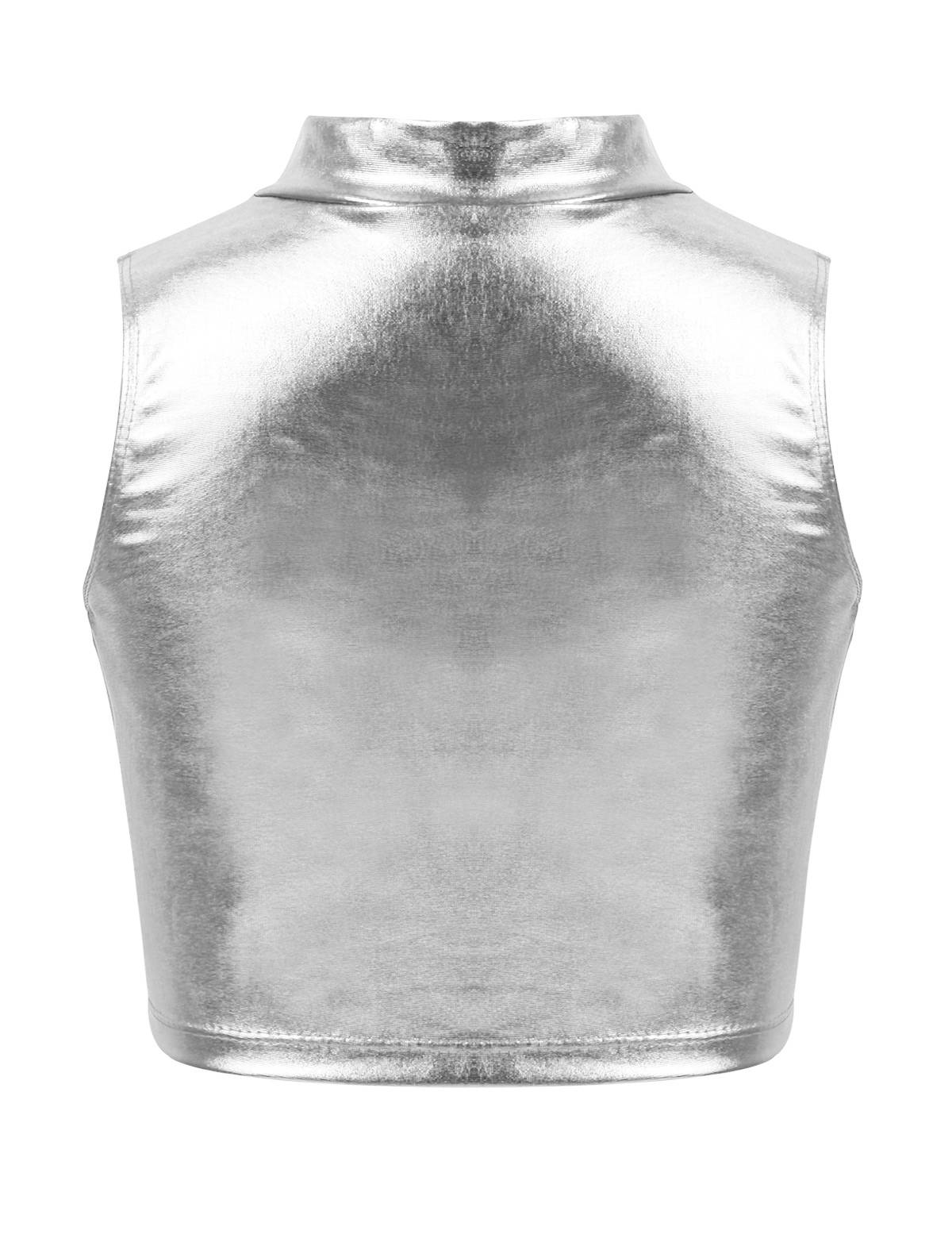 Kids Girls Metallic Sleeveless Ballet Dance Crop Tank Tops