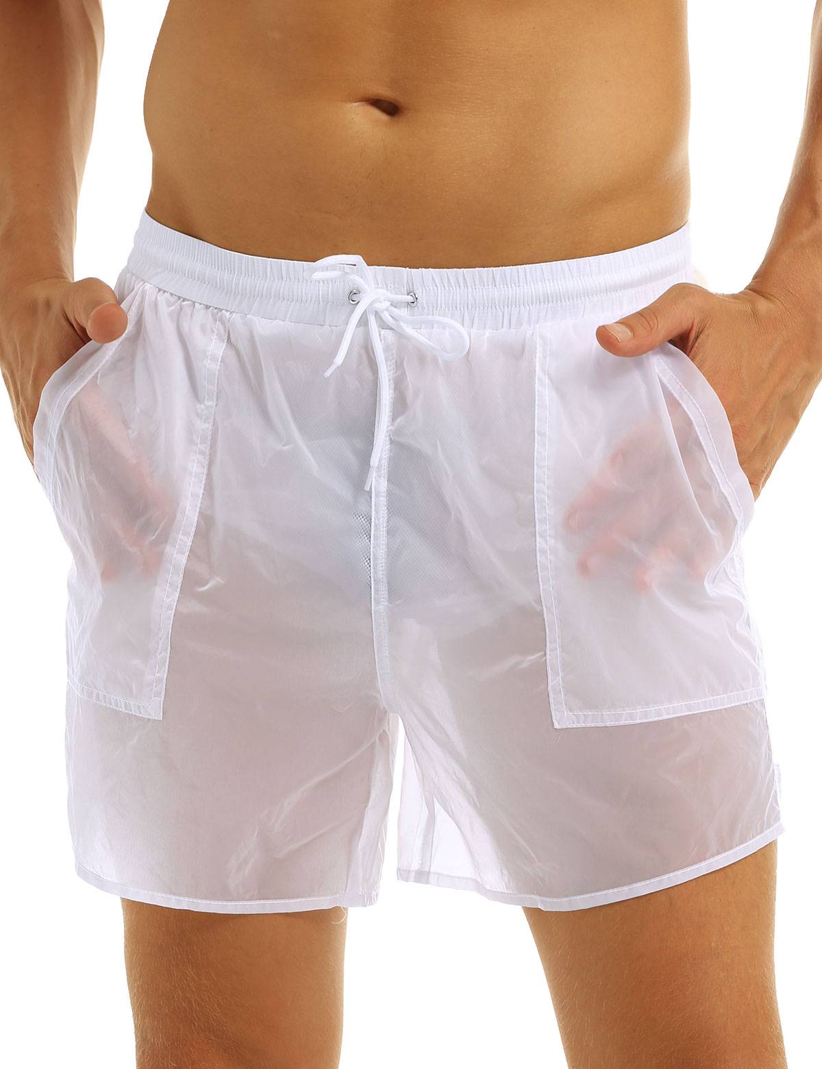 Men Solid Color Quick Dry Beach Swim Shorts with Built-in Briefs
