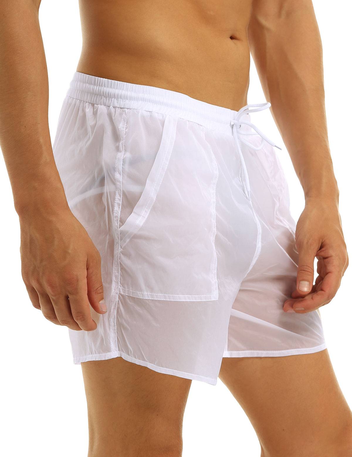 Men Solid Color Quick Dry Beach Swim Shorts with Built-in Briefs