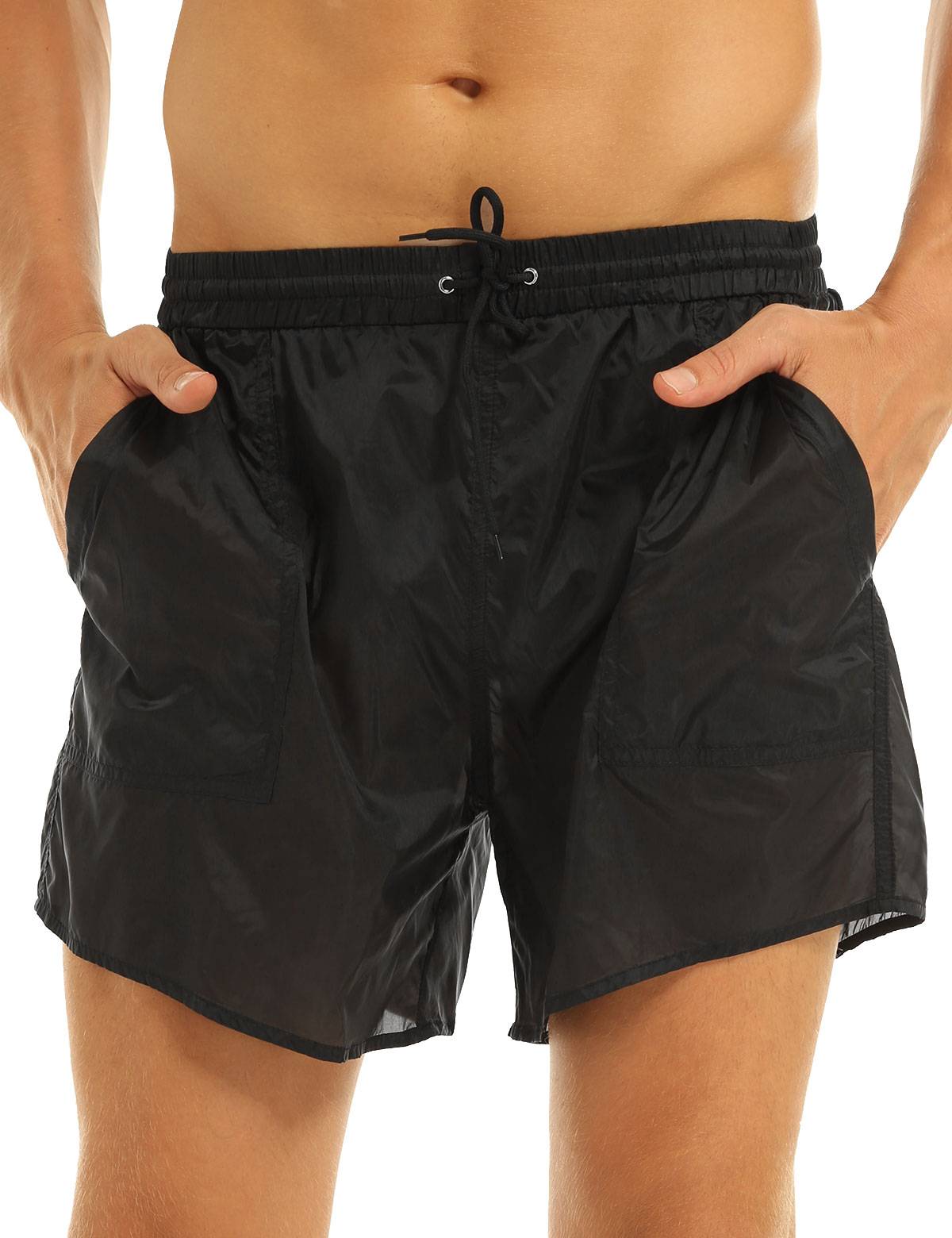 Men Solid Color Quick Dry Beach Swim Shorts with Built-in Briefs
