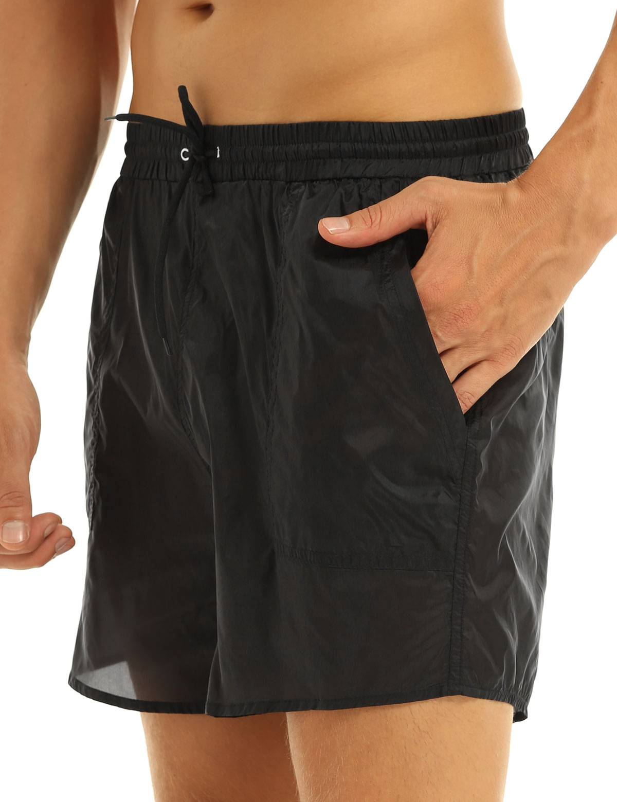 Men Solid Color Quick Dry Beach Swim Shorts with Built-in Briefs