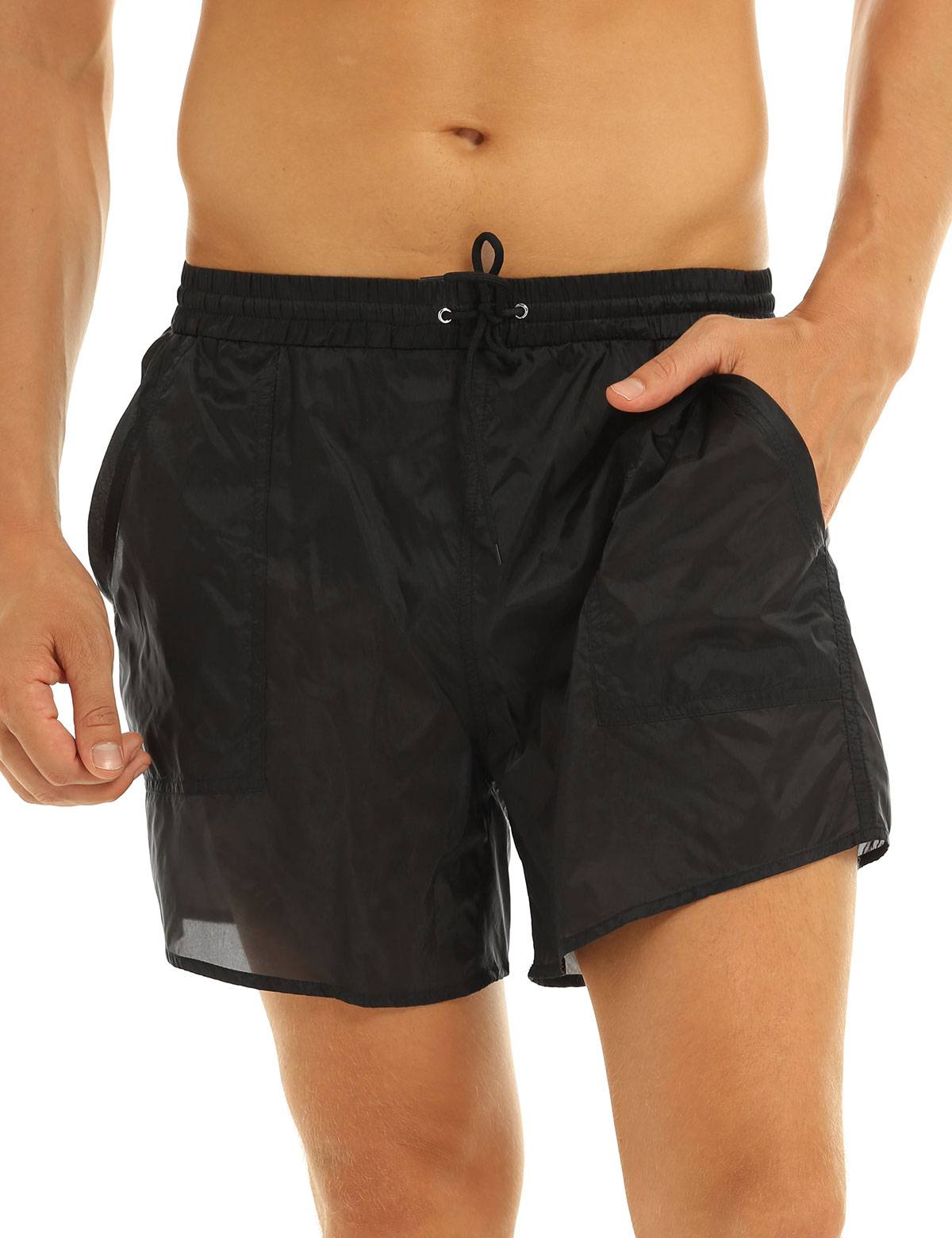 Men Solid Color Quick Dry Beach Swim Shorts with Built-in Briefs