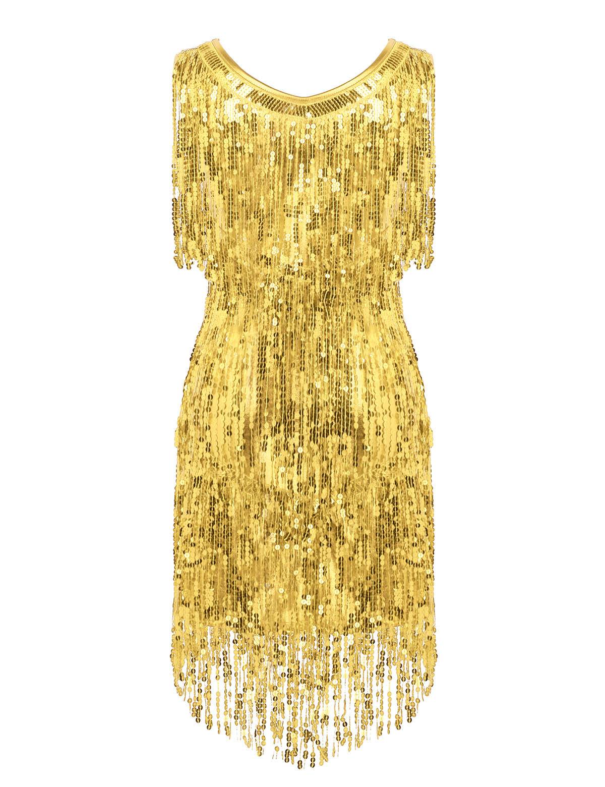 Women Sleeveless Sequin Tassels Ballroom Latin Dance Dress