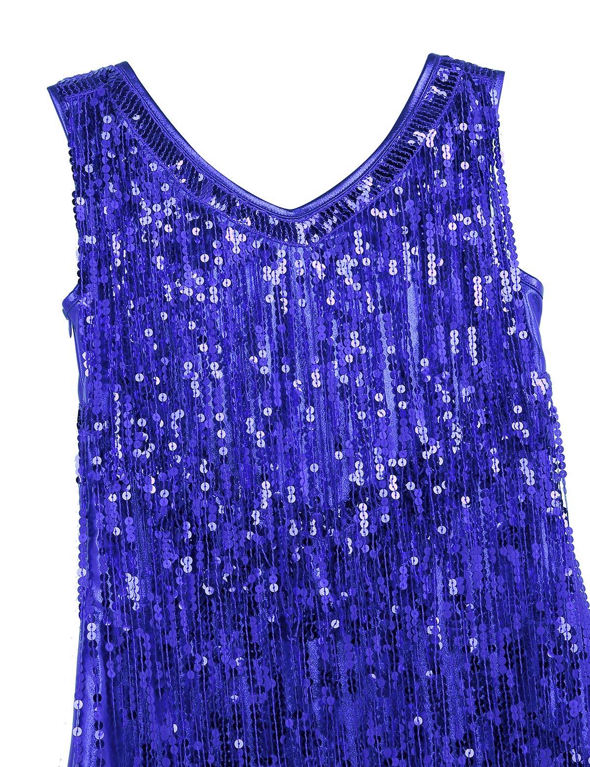 Women Sleeveless Sequin Tassels Ballroom Latin Dance Dress