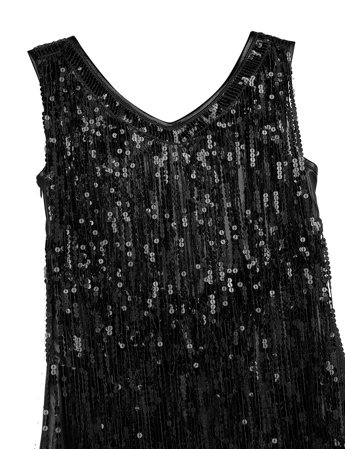 Women Sleeveless Sequin Tassels Ballroom Latin Dance Dress