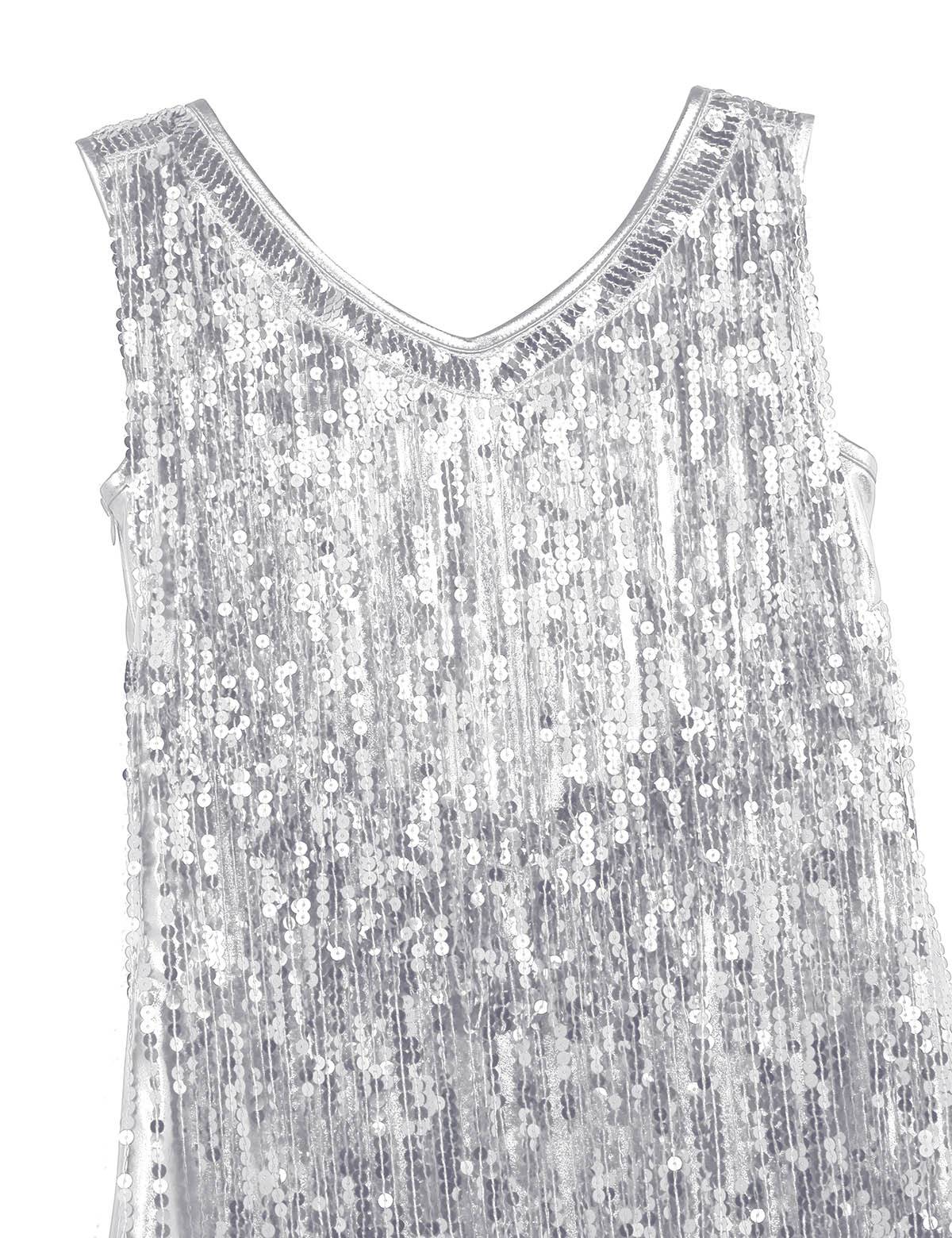 Women Sleeveless Sequin Tassels Ballroom Latin Dance Dress