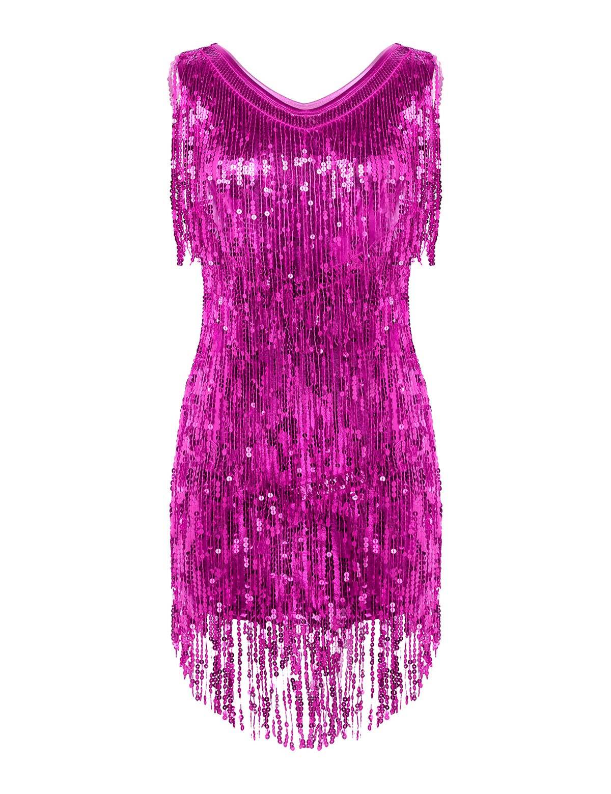 Women Sleeveless Sequin Tassels Ballroom Latin Dance Dress