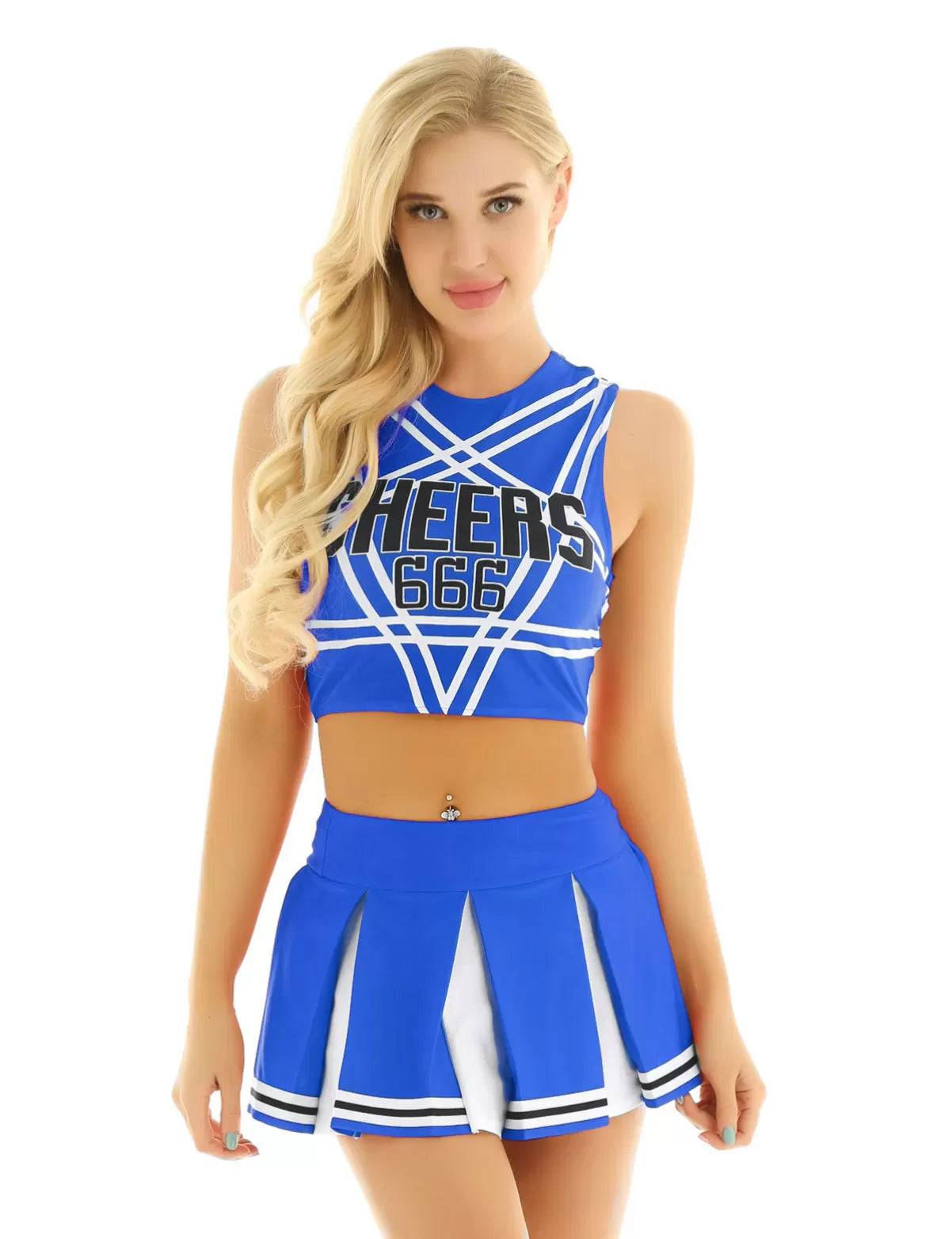 Women Sleeveless Backless Crop Top with Pleated Skirt Cheerleader Sets