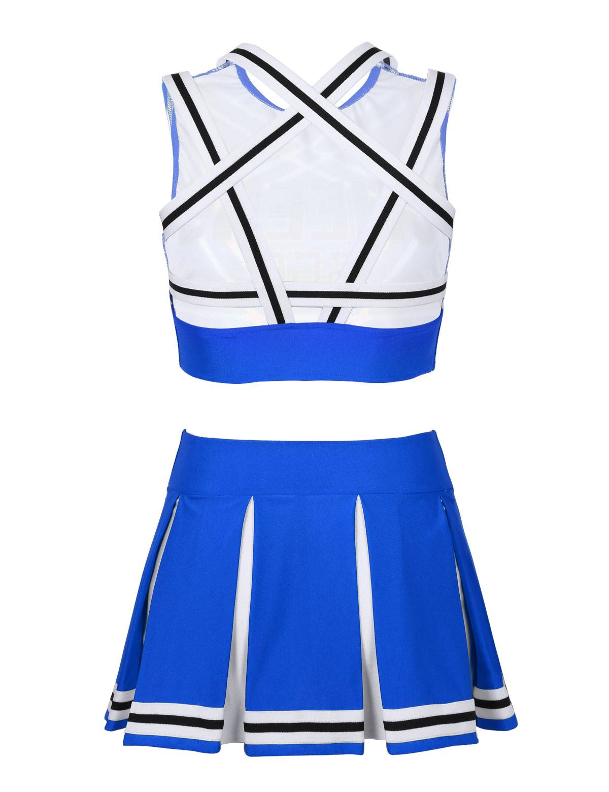 Women Sleeveless Backless Crop Top with Pleated Skirt Cheerleader Sets