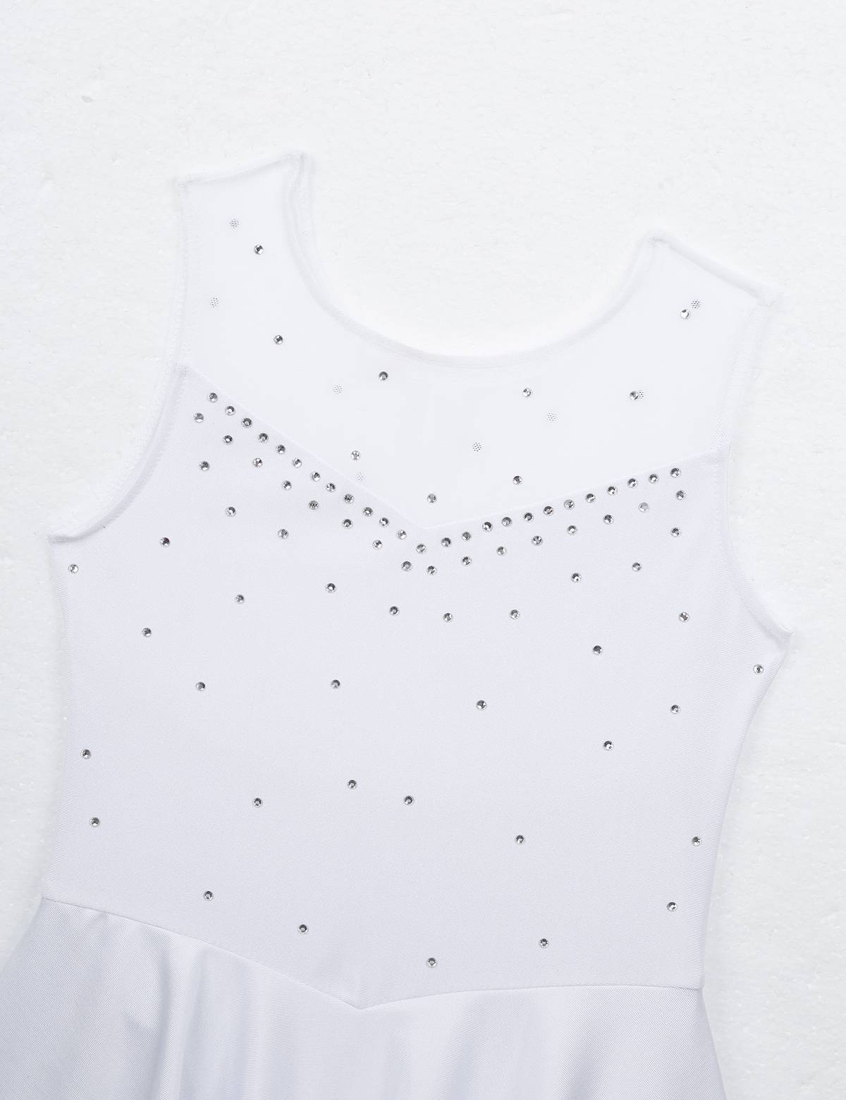 Kids Girls Sleeveless Sparkly Rhinestone Tulle Skating Leotard Dress