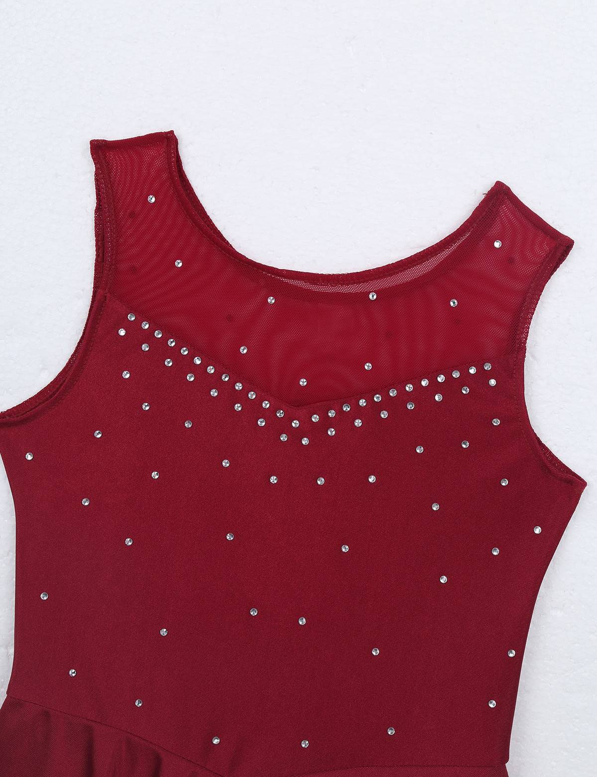 Kids Girls Sleeveless Sparkly Rhinestone Tulle Skating Leotard Dress