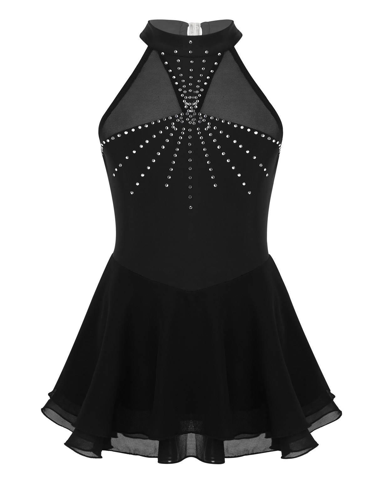 Kids Girls Sleeveless Figure Skating Leotard Dress with Rhinestone