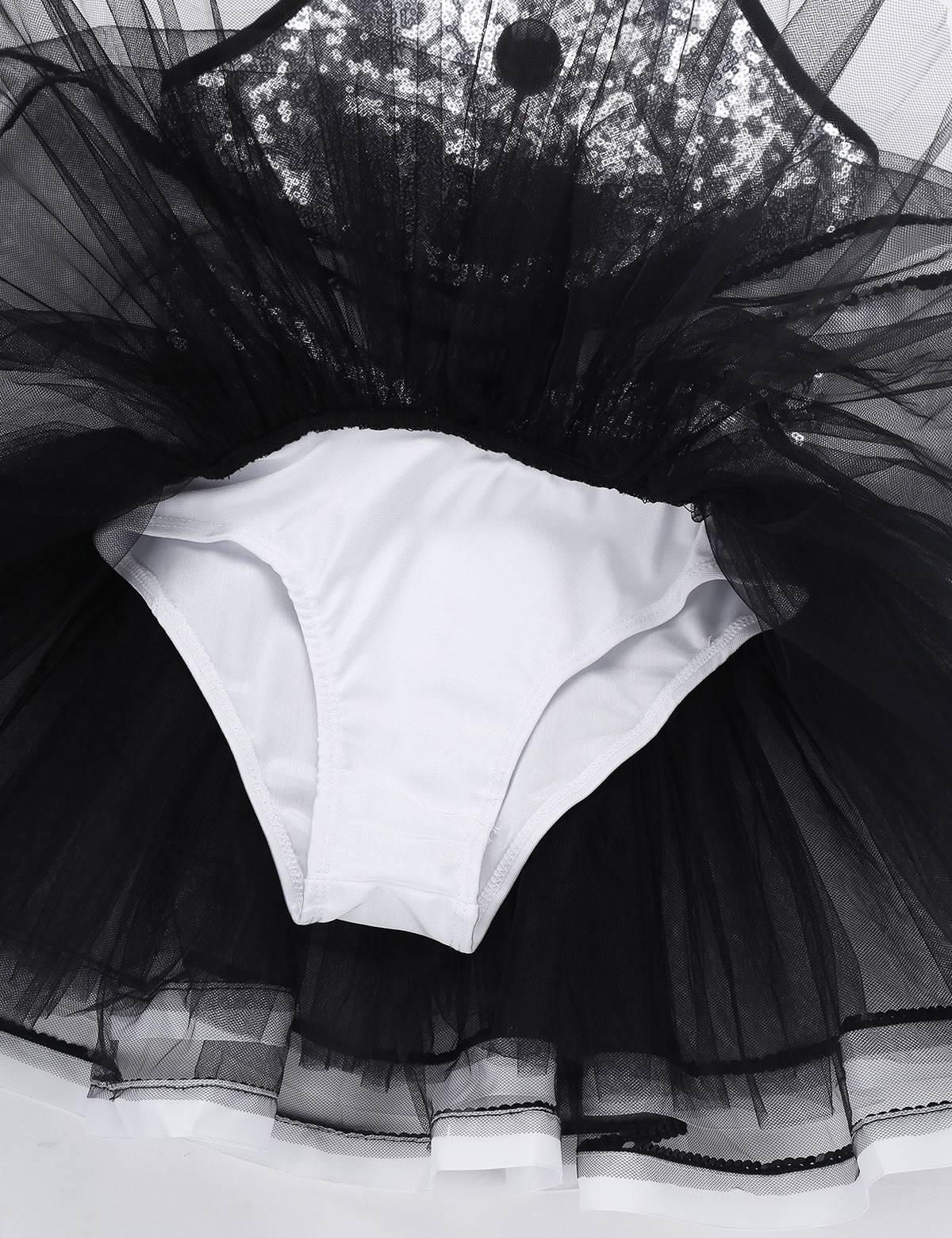 Kids Girls Sleeveless Sequins Ballet Dance Leotard Mesh Tutu Dress