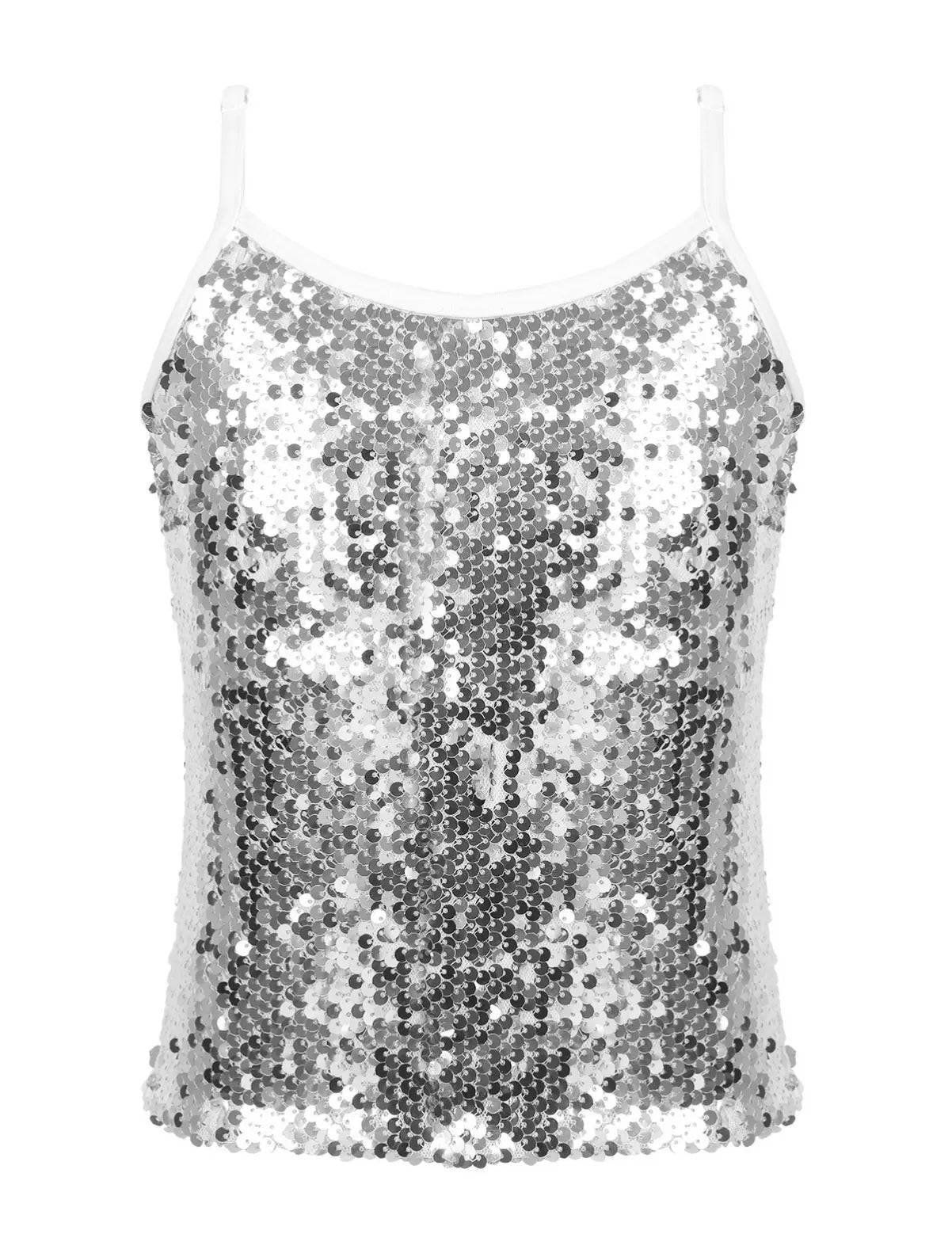 Kids Girls Sequined Jazz Dance Tank Top