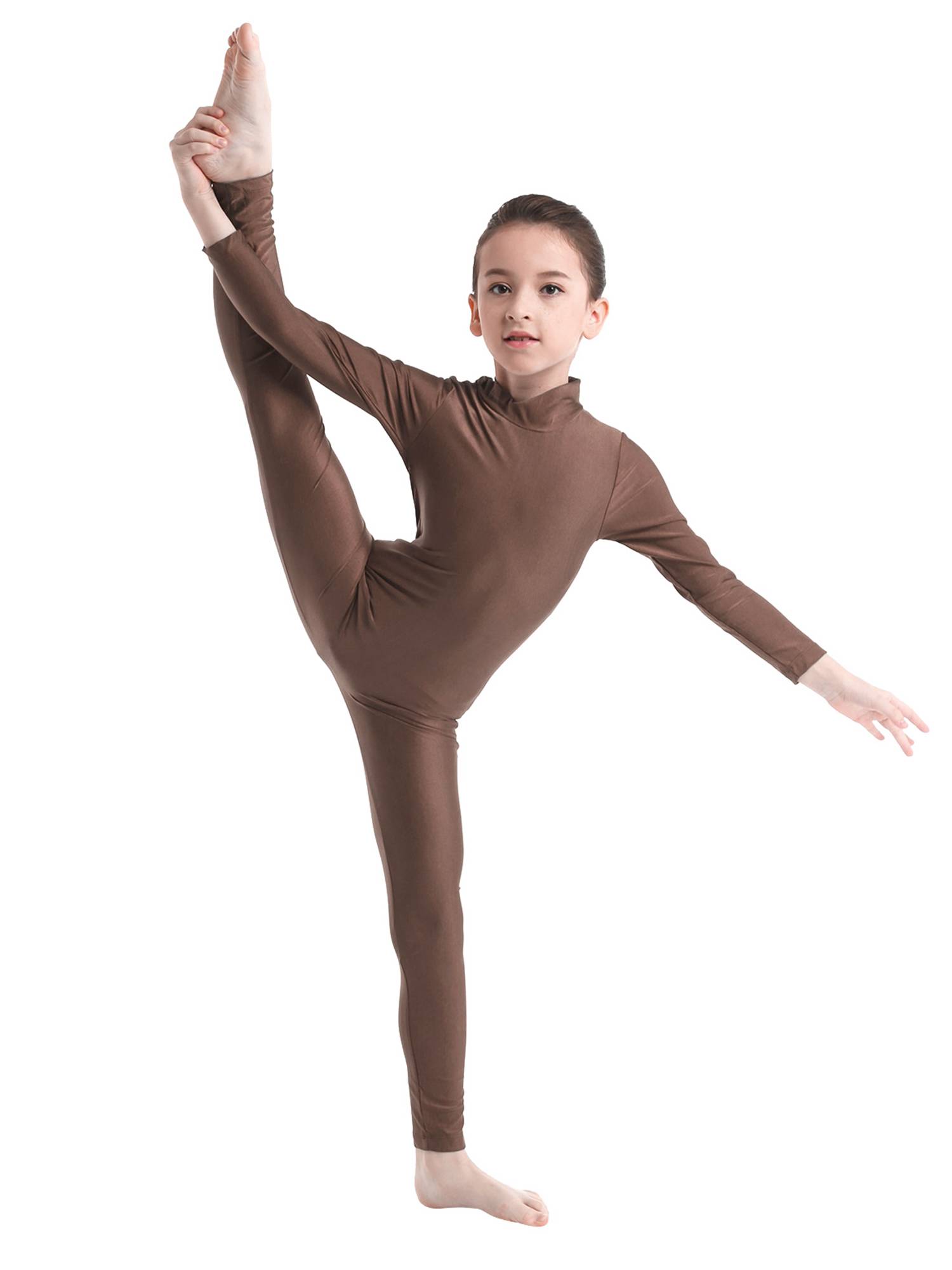 Kids Girls Long Sleeves Zippered Dancewear Gymnastics Unitard