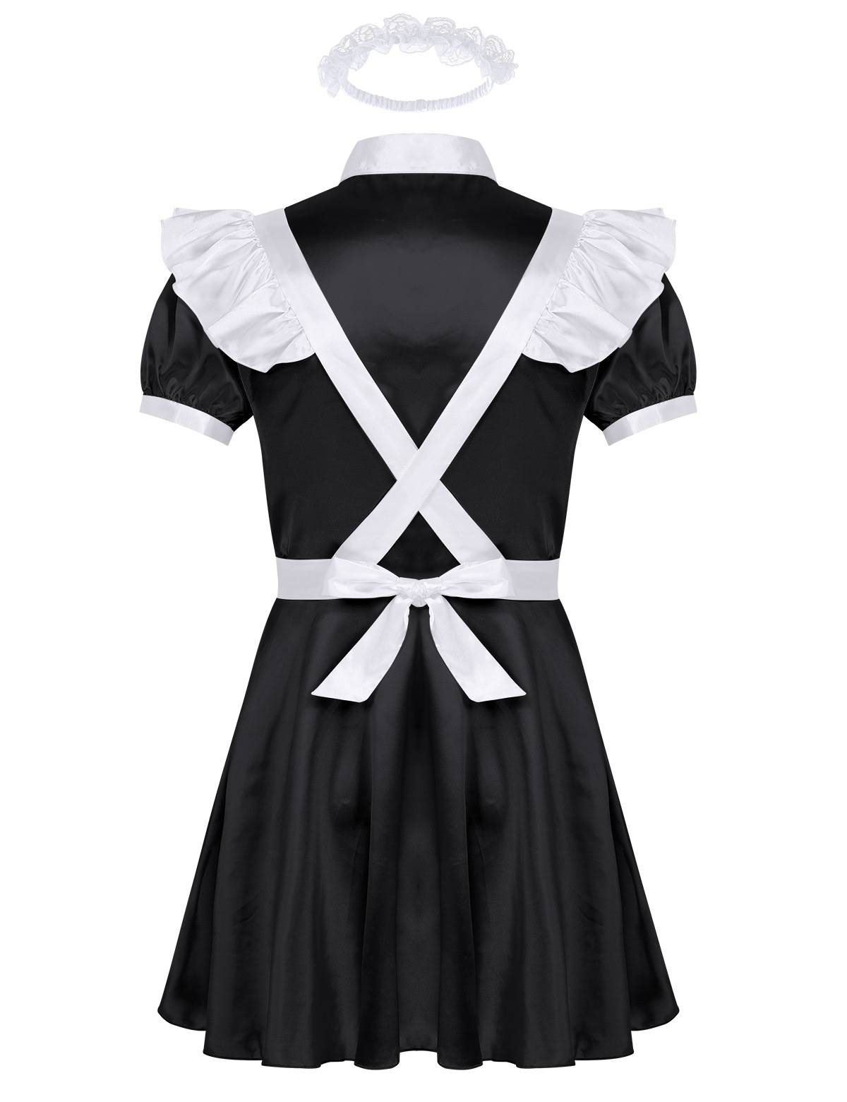 Men Puff Sleeve Dress with Apron and Headband Sissy Maid Cosplay Costumes