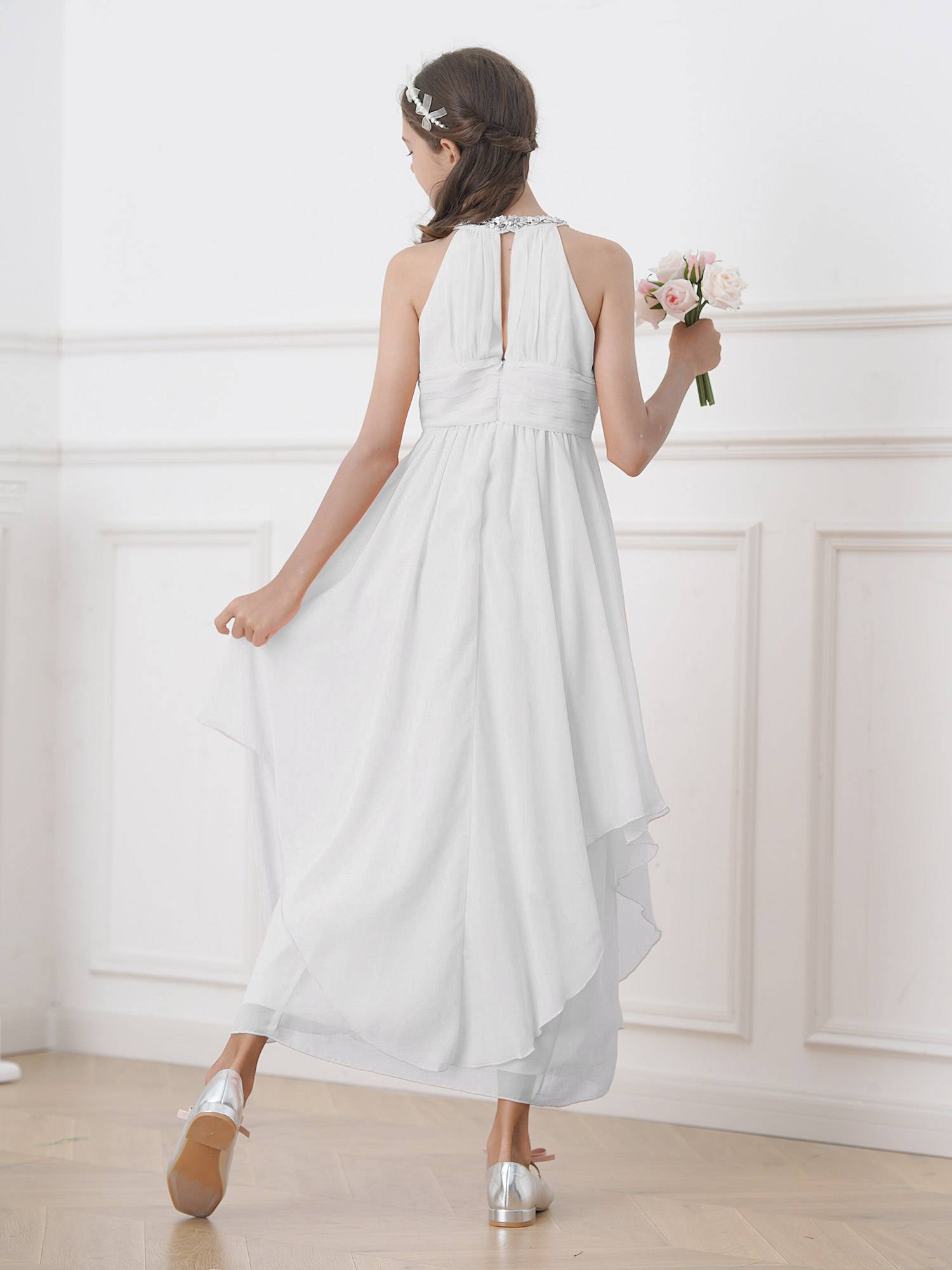 Toddler/Kids Girls Sequined Halter Ruffled Dress