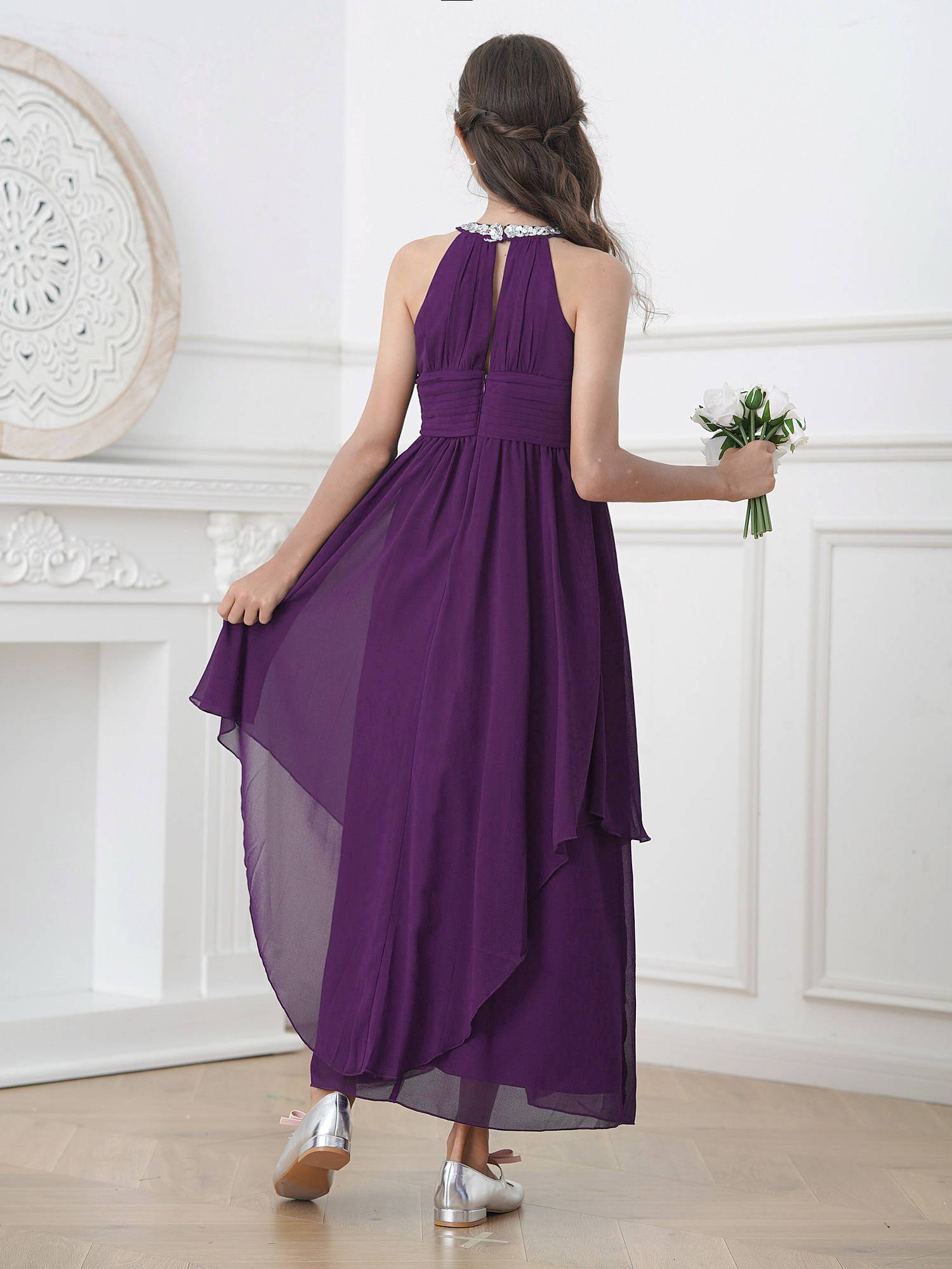 Toddler/Kids Girls Sequined Halter Ruffled Dress