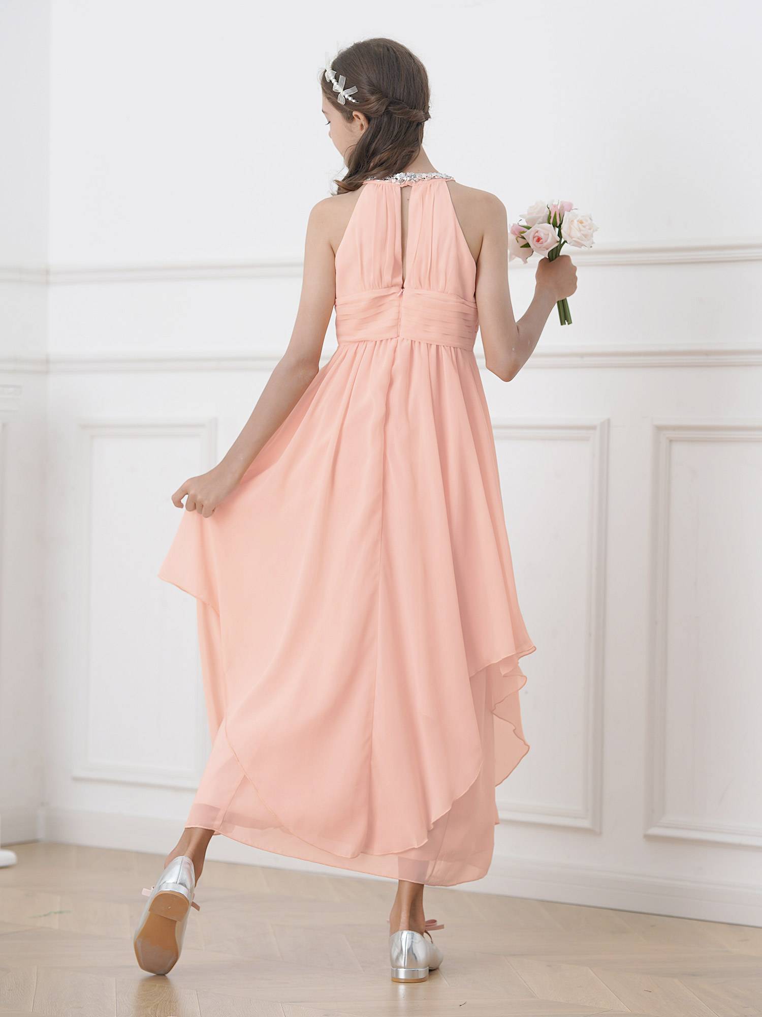 Toddler/Kids Girls Sequined Halter Ruffled Dress