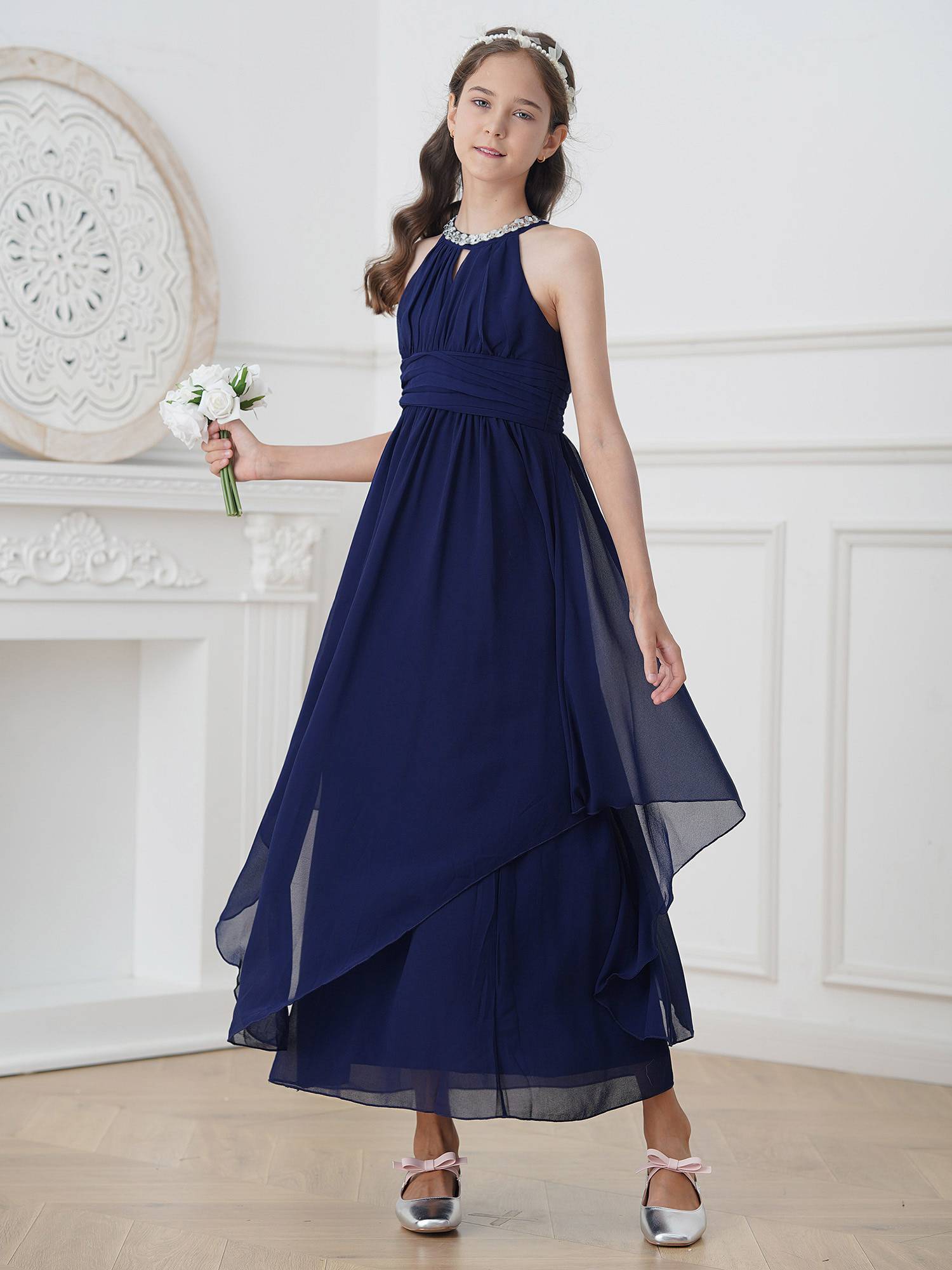 Toddler/Kids Girls Sequined Halter Ruffled Dress