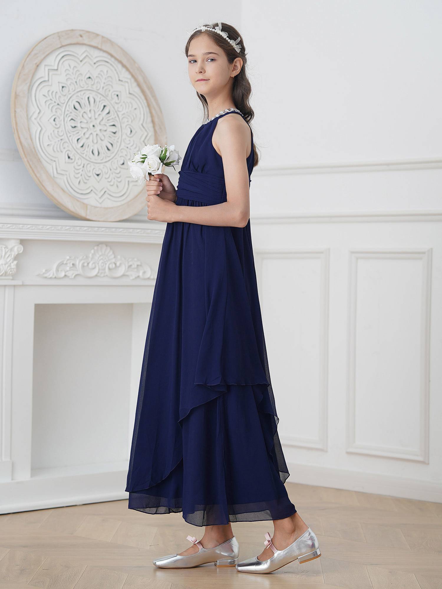 Toddler/Kids Girls Sequined Halter Ruffled Dress