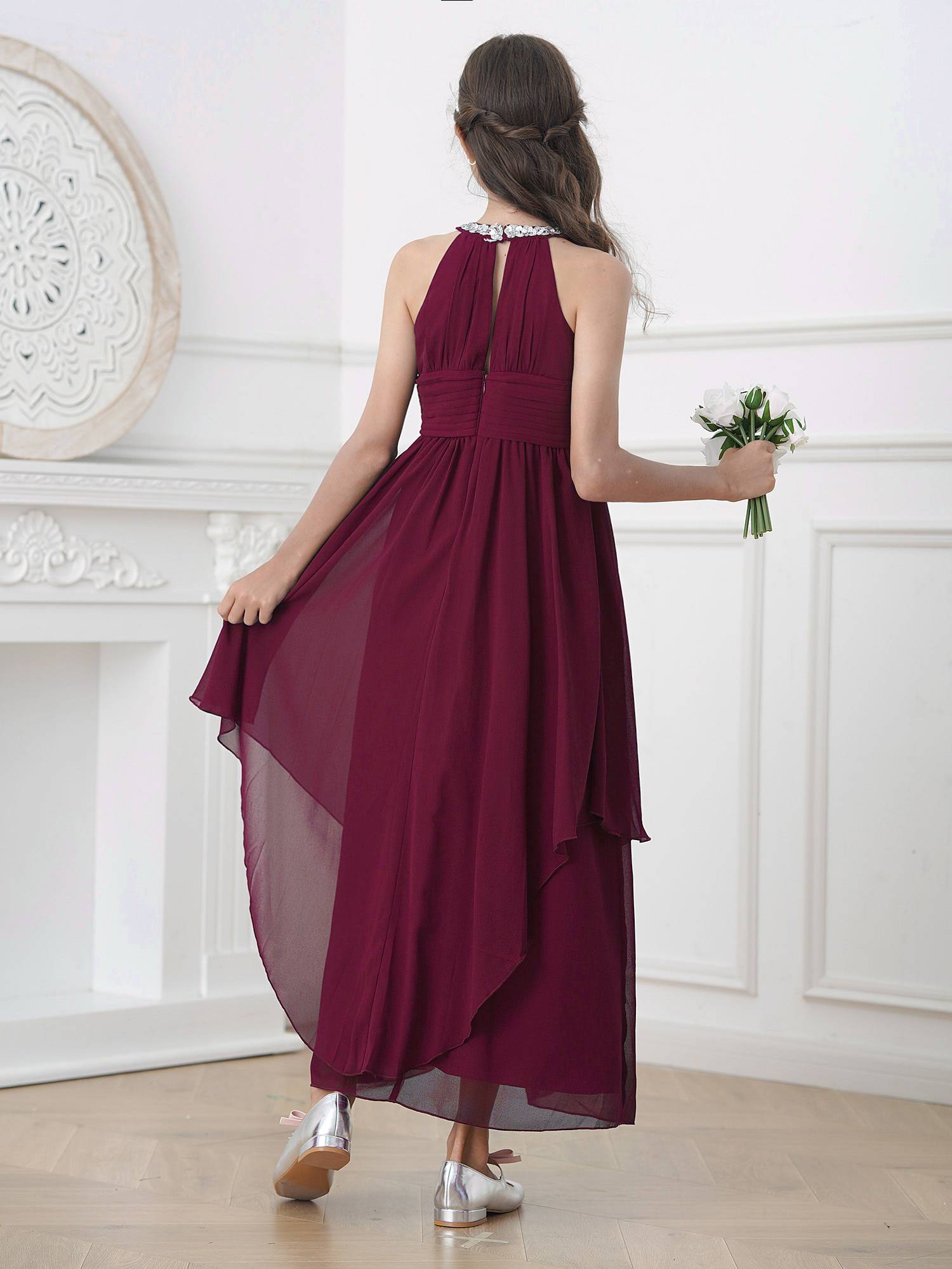 Toddler/Kids Girls Sequined Halter Ruffled Dress