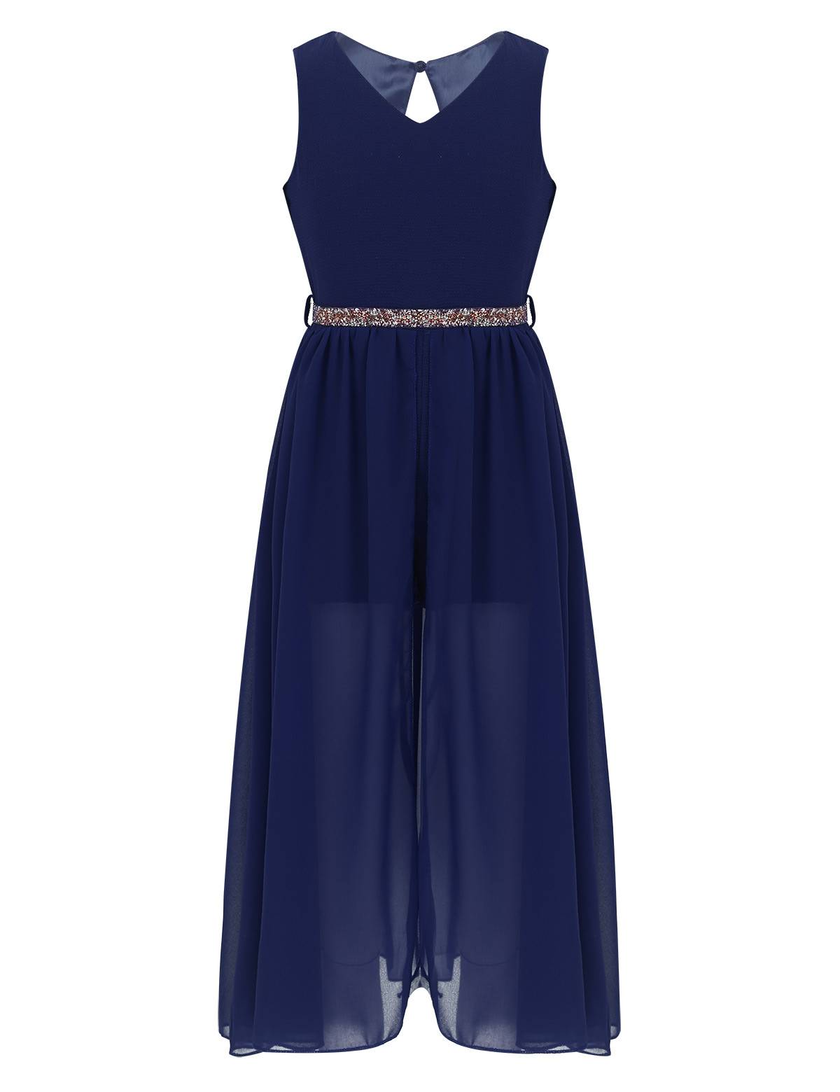 Kids Girls Sleeveless V Neck Short Jumpsuit Romper Maxi Party Dress