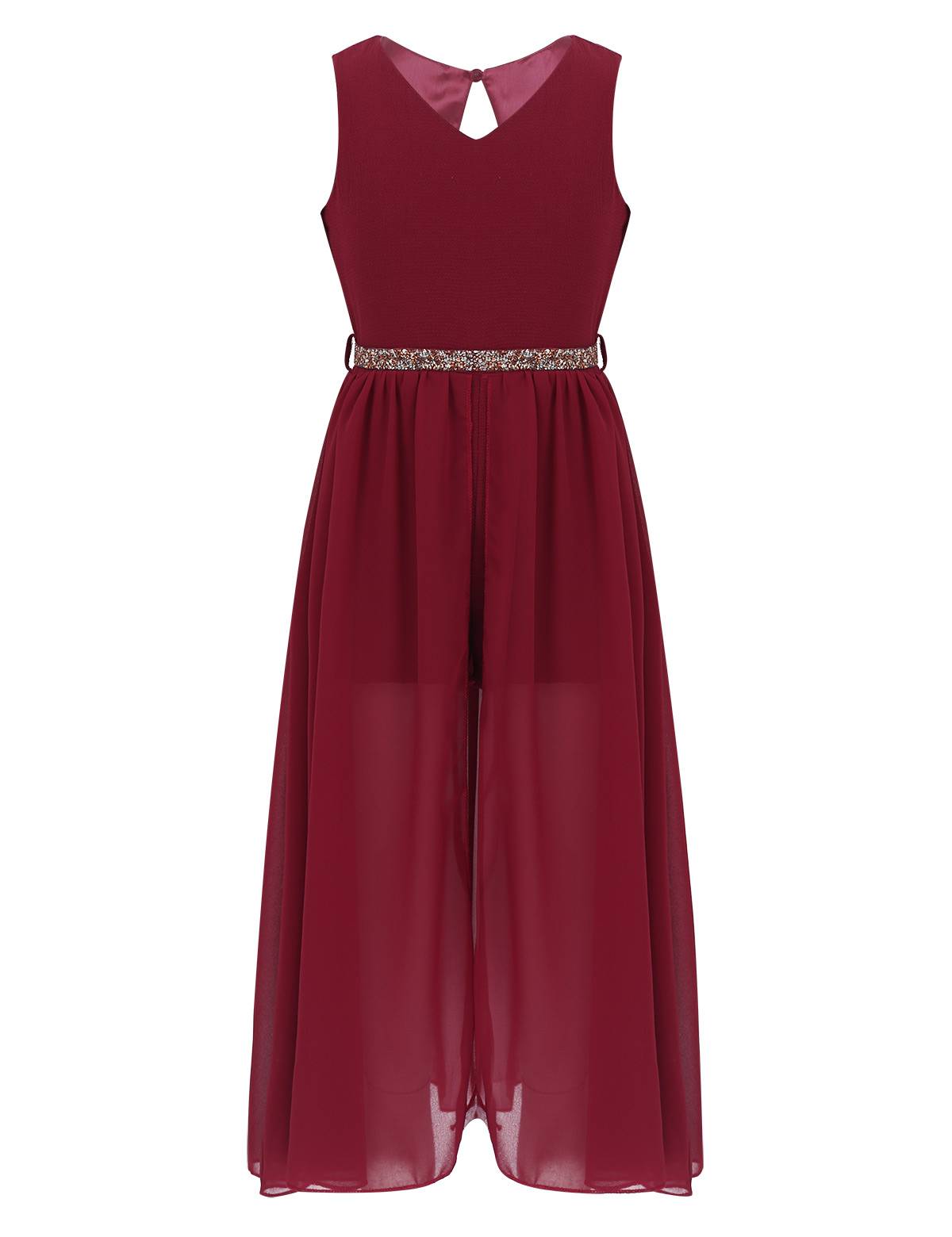 Kids Girls Sleeveless V Neck Short Jumpsuit Romper Maxi Party Dress