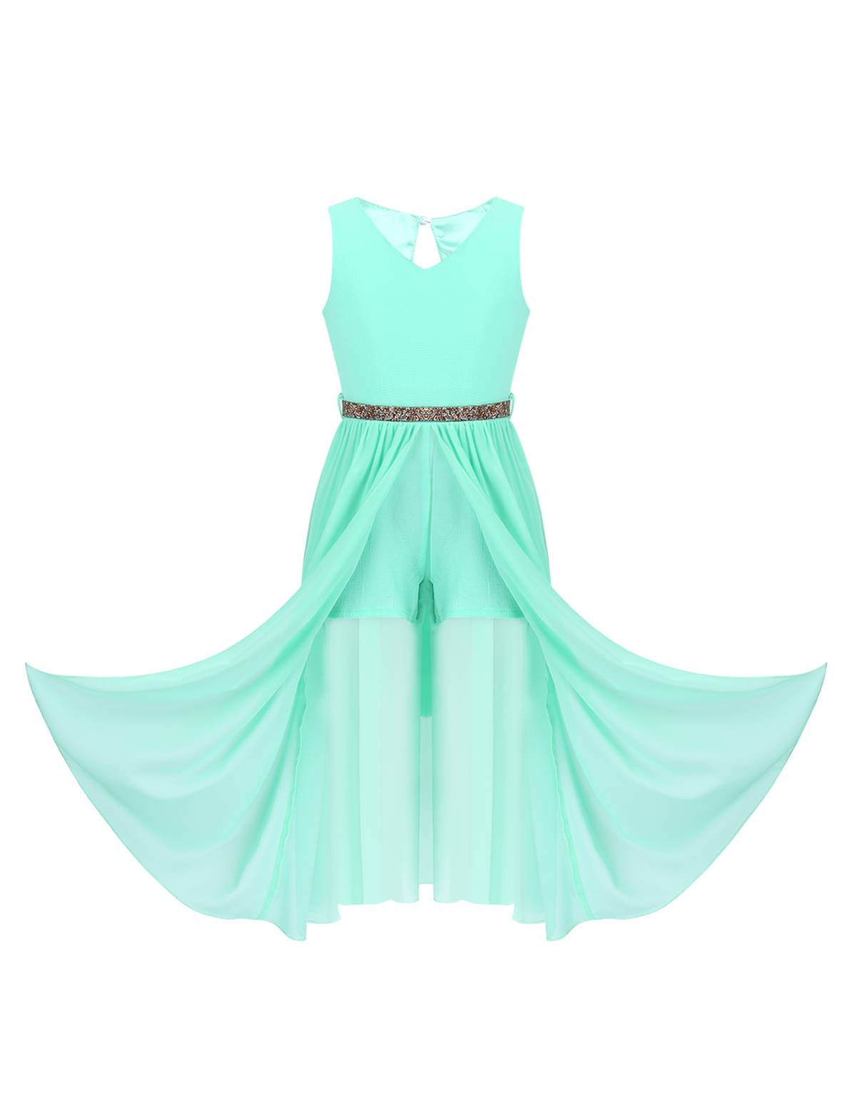 Kids Girls Sleeveless V Neck Short Jumpsuit Romper Maxi Party Dress