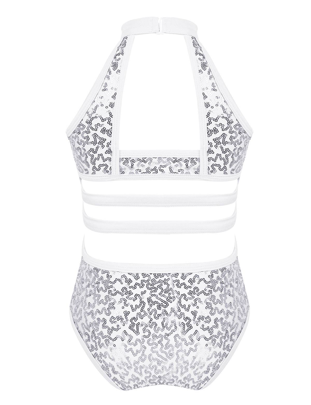 Kids Girls Sleeveless Allover Sequins Ballet Dance Leotard