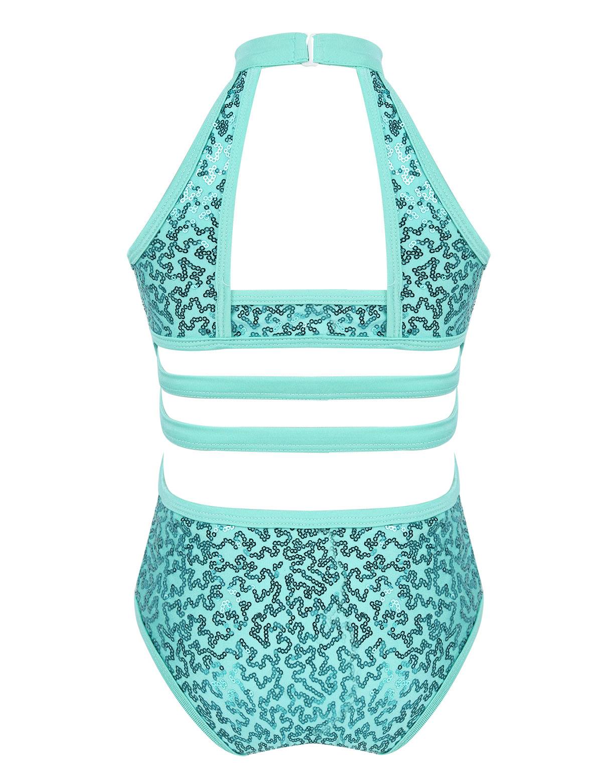 Kids Girls Sleeveless Allover Sequins Ballet Dance Leotard