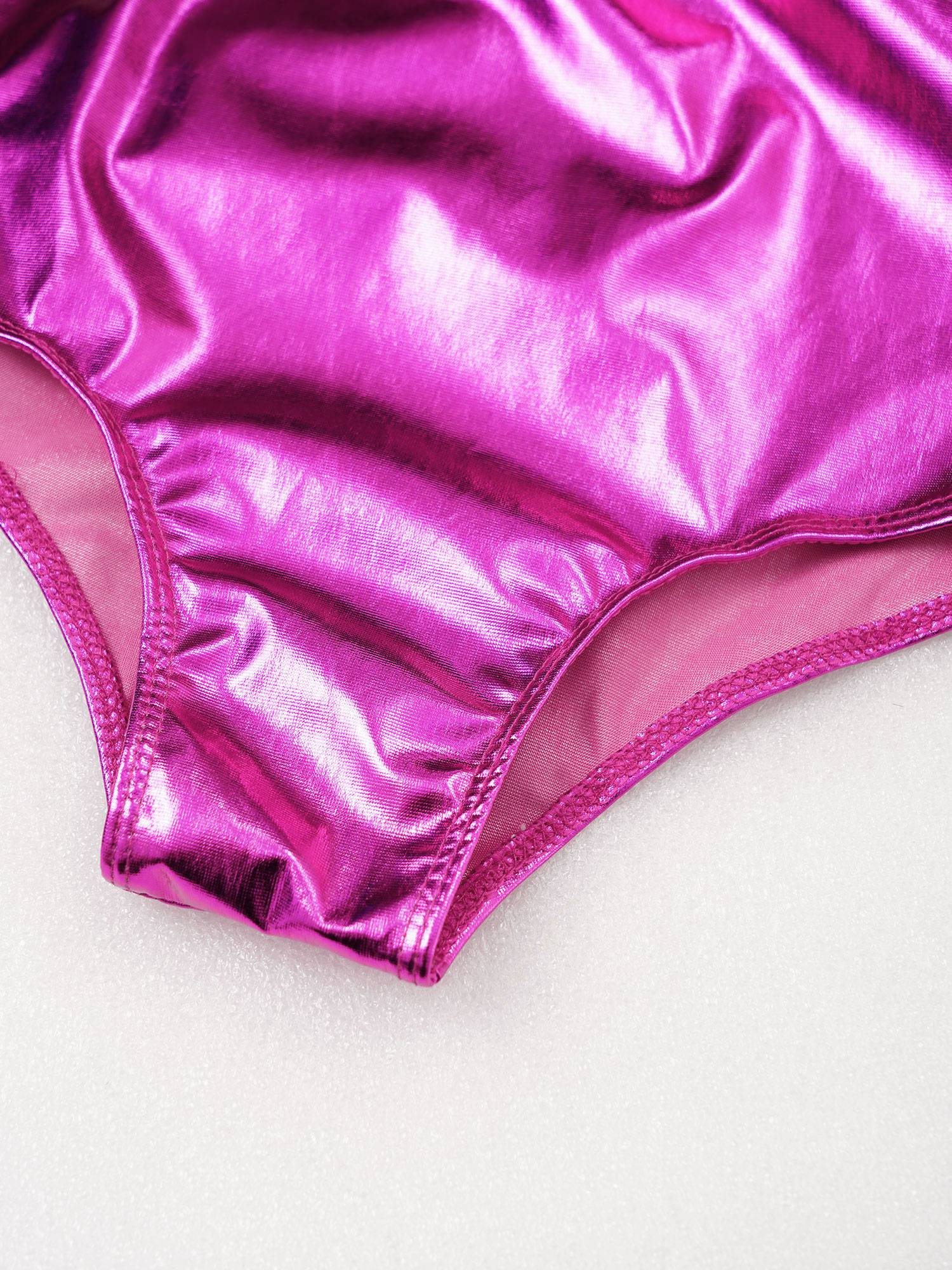 Kids Girls Long Sleeve Rhinestone Decor Metallic Gymnastics Leotard