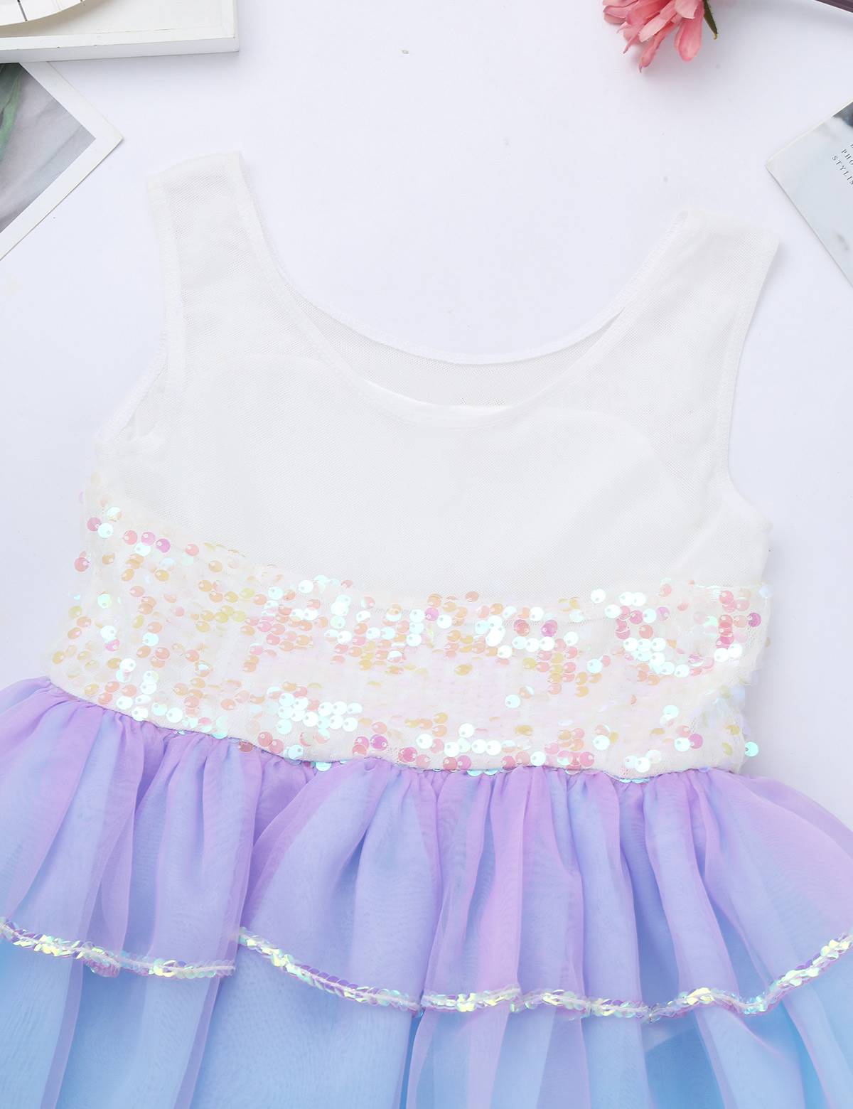 Kids Girls Sequins Bowknot Ballet Dance Leotard Tutu Dress