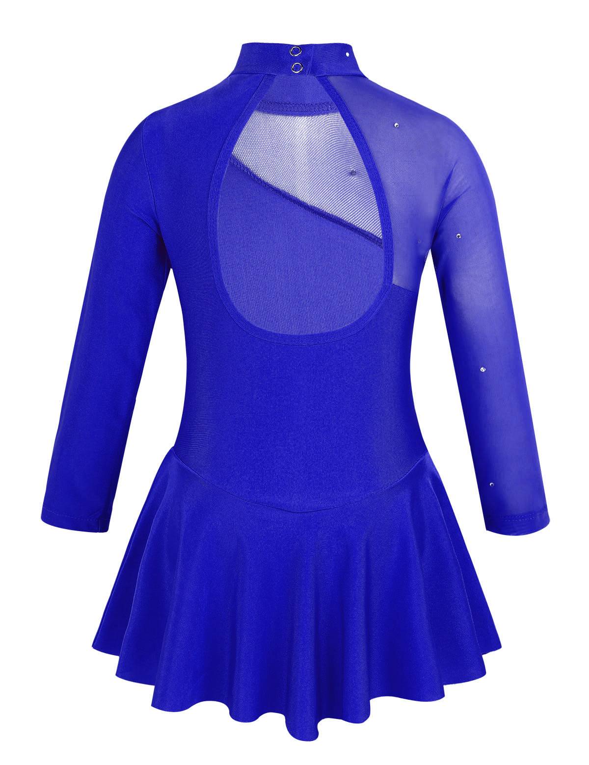 Kids Girls Long Sleeves Tulle Ice Skating Roller Skating Leotard Dress