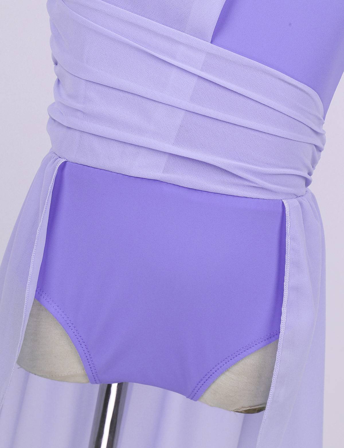 Kids Girls Sleeveless Ruched Chiffon Lyrical Dance Leotard Dress