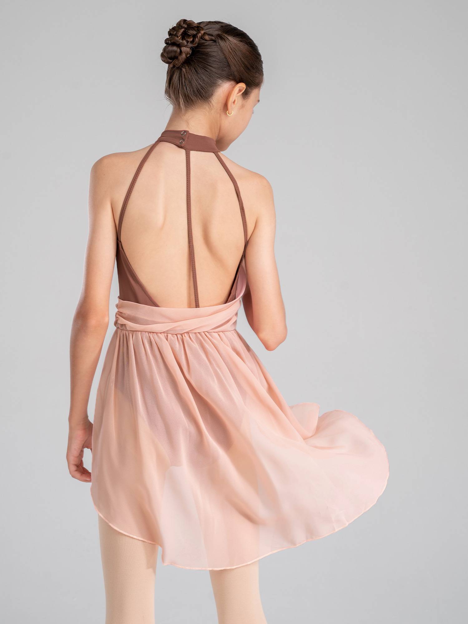 Kids Girls Sleeveless Ruched Chiffon Lyrical Dance Leotard Dress