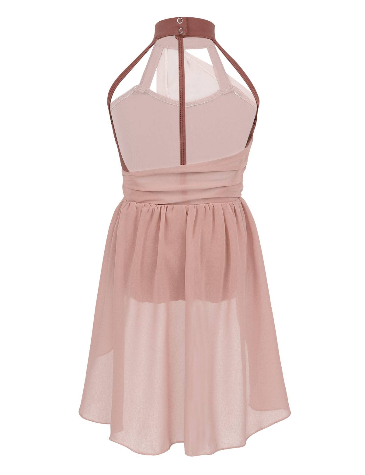 Kids Girls Sleeveless Ruched Chiffon Lyrical Dance Leotard Dress