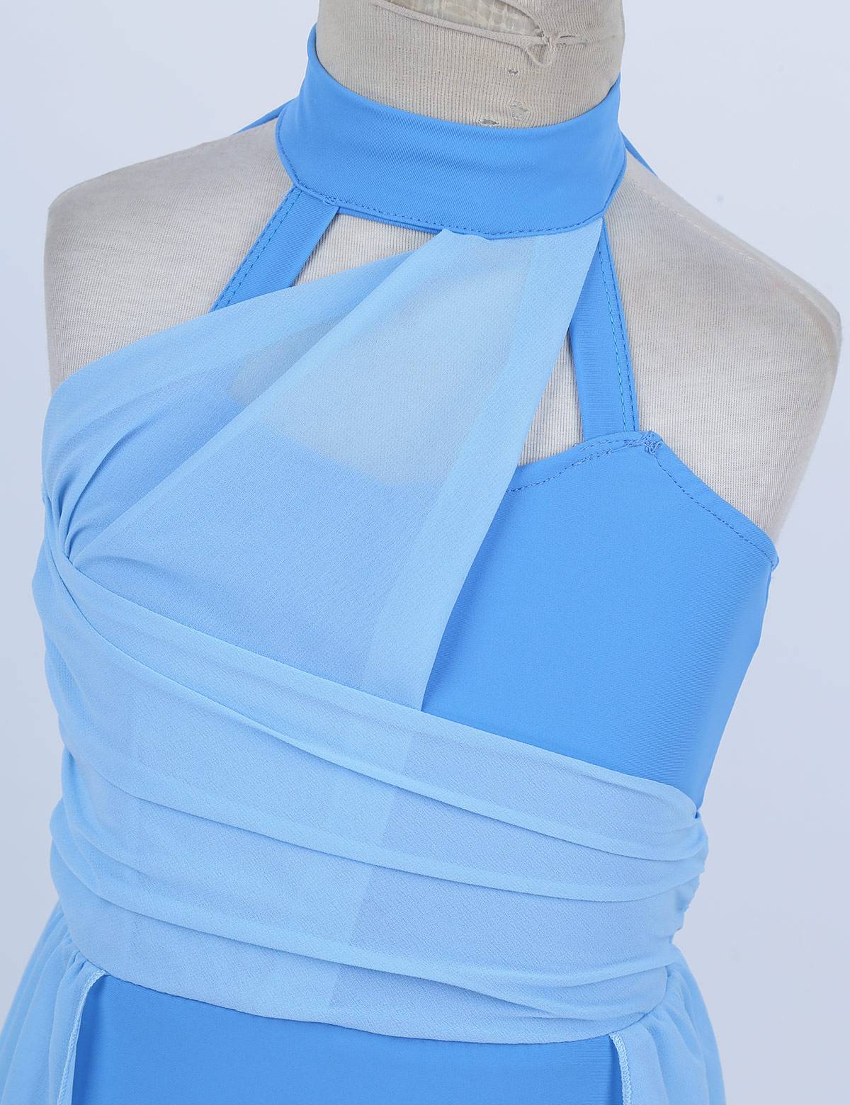 Kids Girls Sleeveless Ruched Chiffon Lyrical Dance Leotard Dress