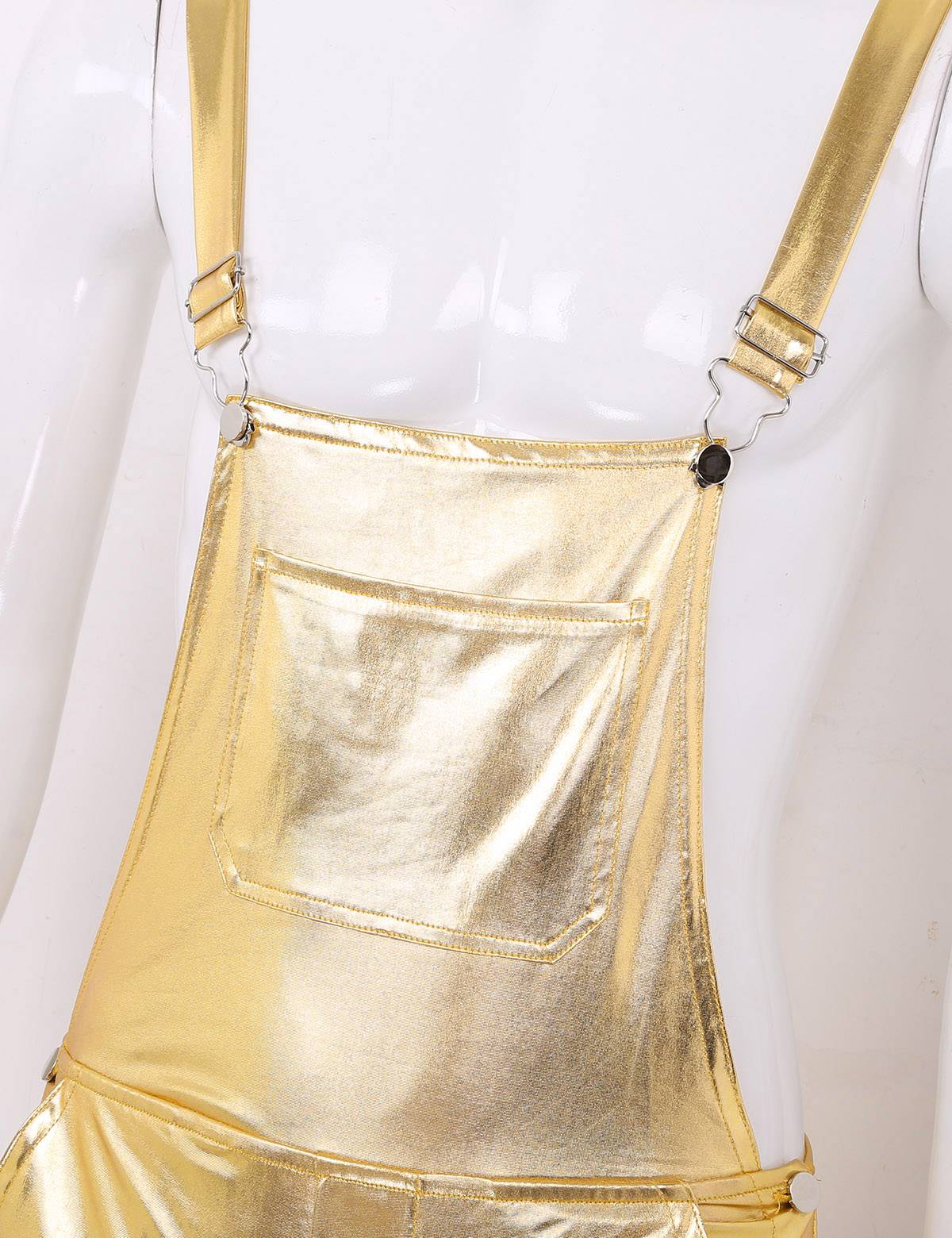 Men Shiny Metallic Adjustable Wide Shoulder Straps Overall