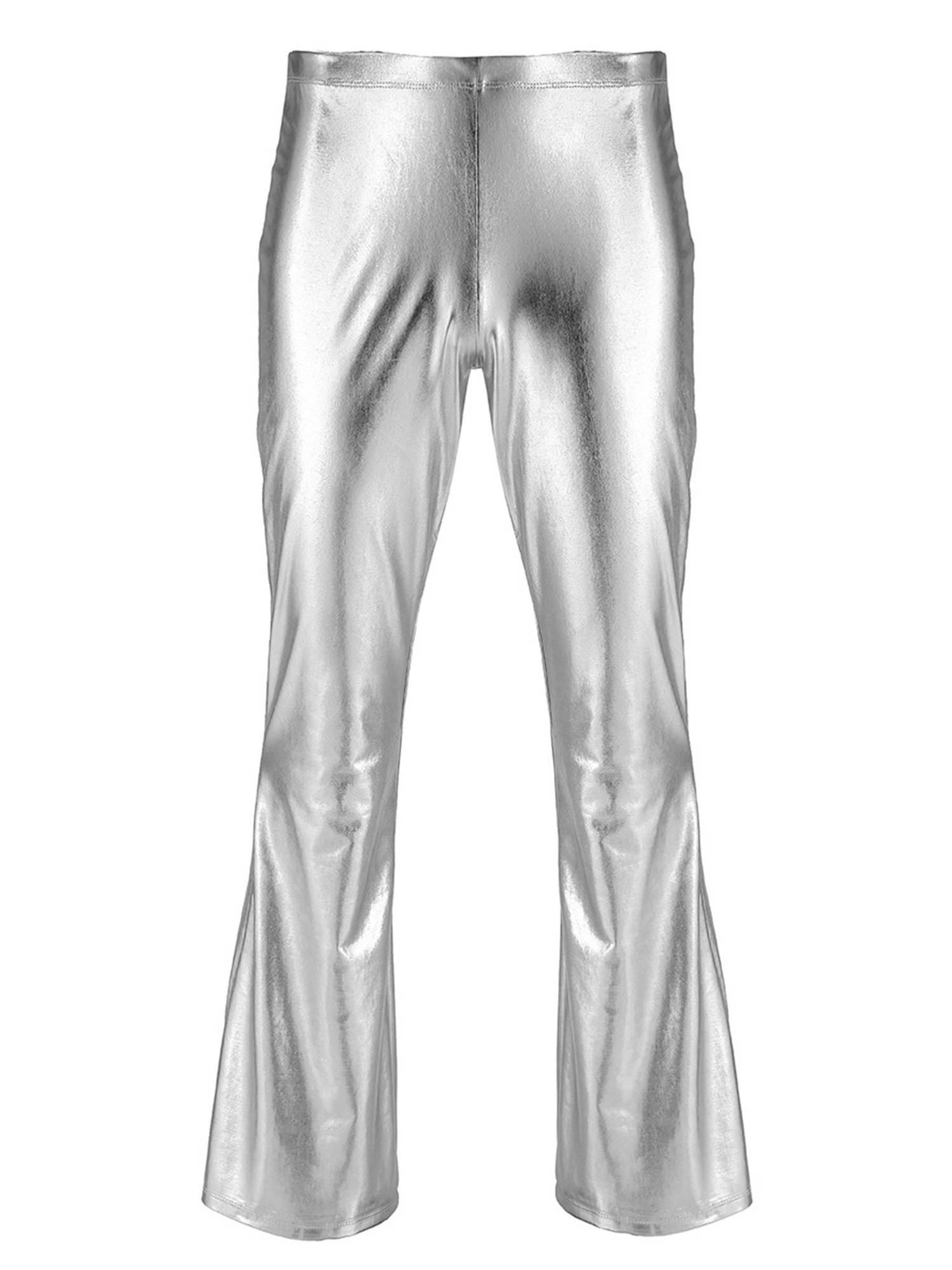 Men Shiny Metallic Bell Bottom Disco Pants
