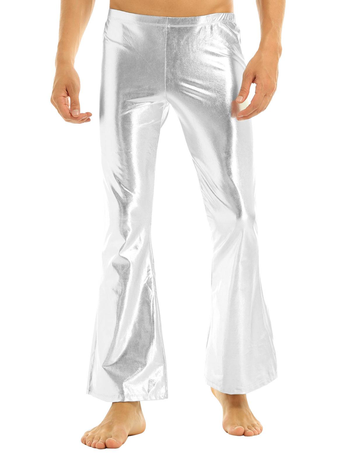 Men Shiny Metallic Bell Bottom Disco Pants