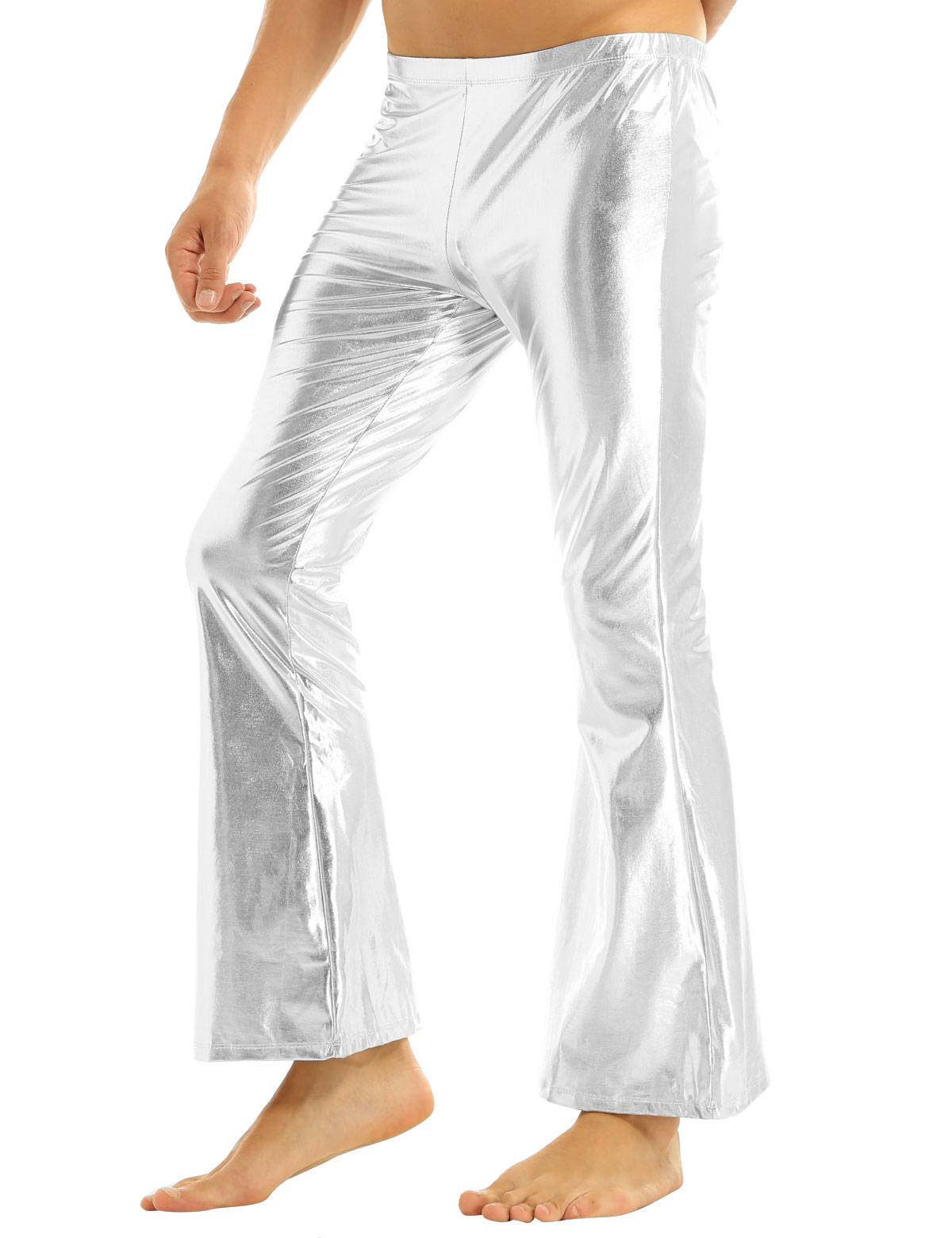 Men Shiny Metallic Bell Bottom Disco Pants