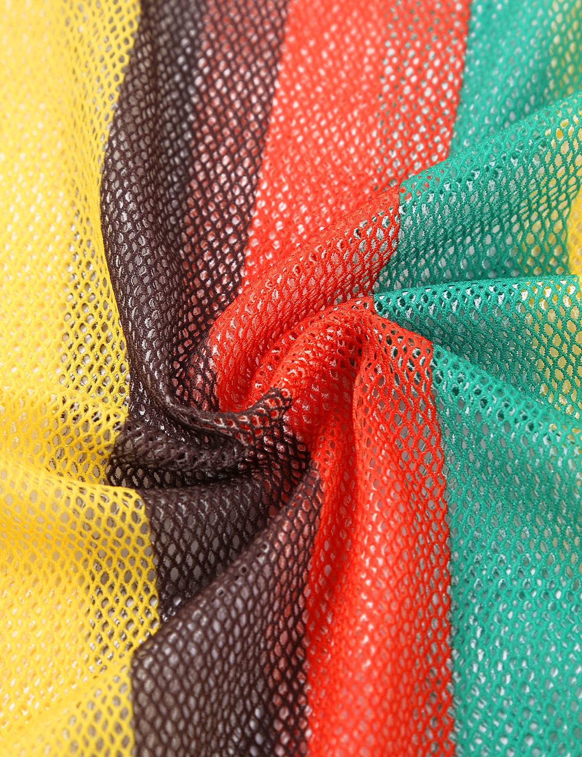 Women Rainbow Striped Fishnet One Piece Swimsuit