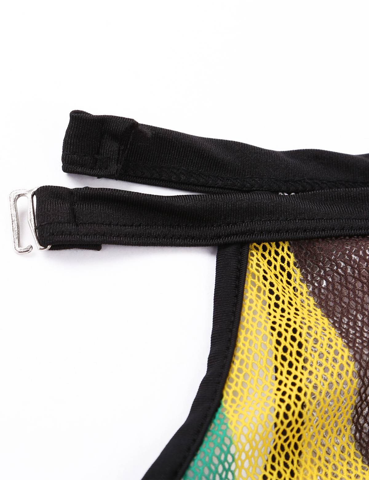 Women Rainbow Striped Fishnet One Piece Swimsuit