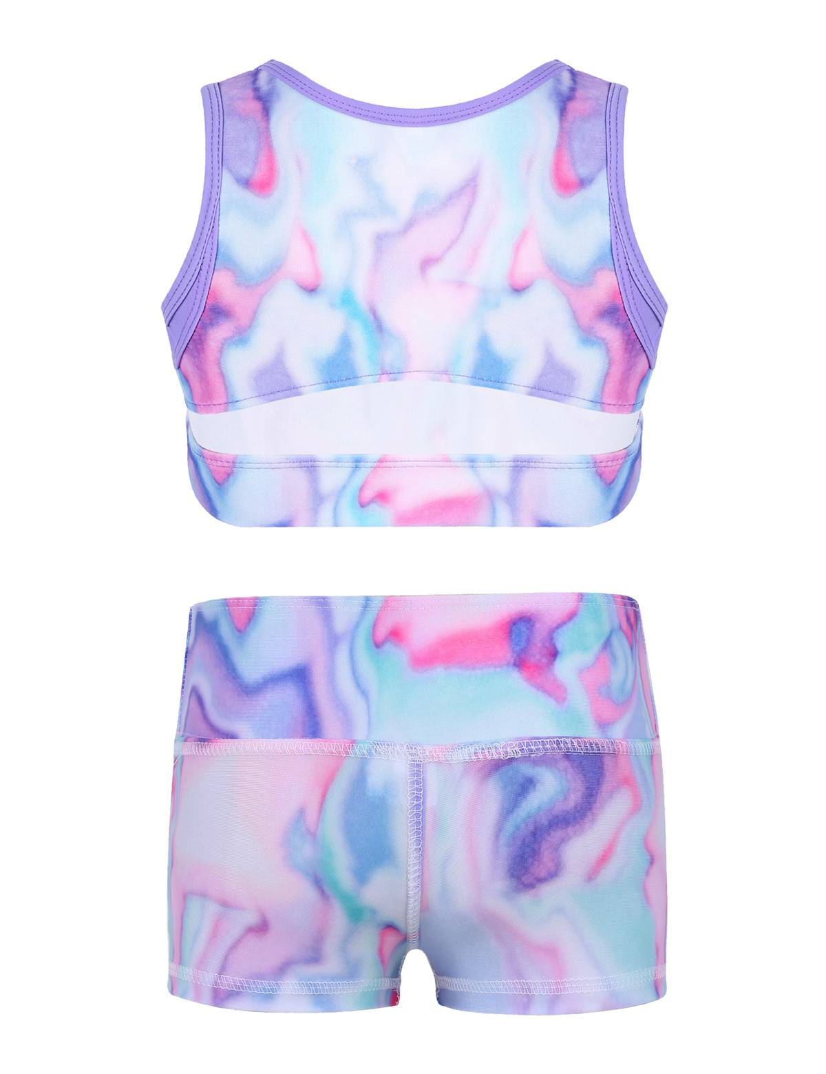 Kids Girls 2pcs Sleeveless Tie-Dye Crop Top and High Waist Shorts Sports Set