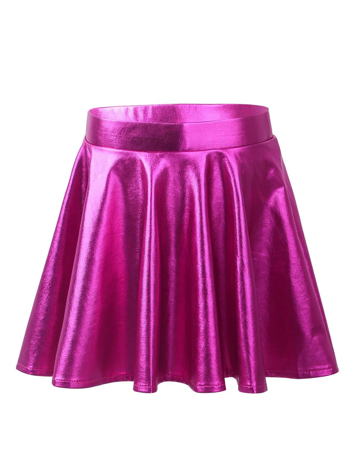 Kids Girls Glossy Metallic Pleated A-Line Skirt Jazz Dance Skirt