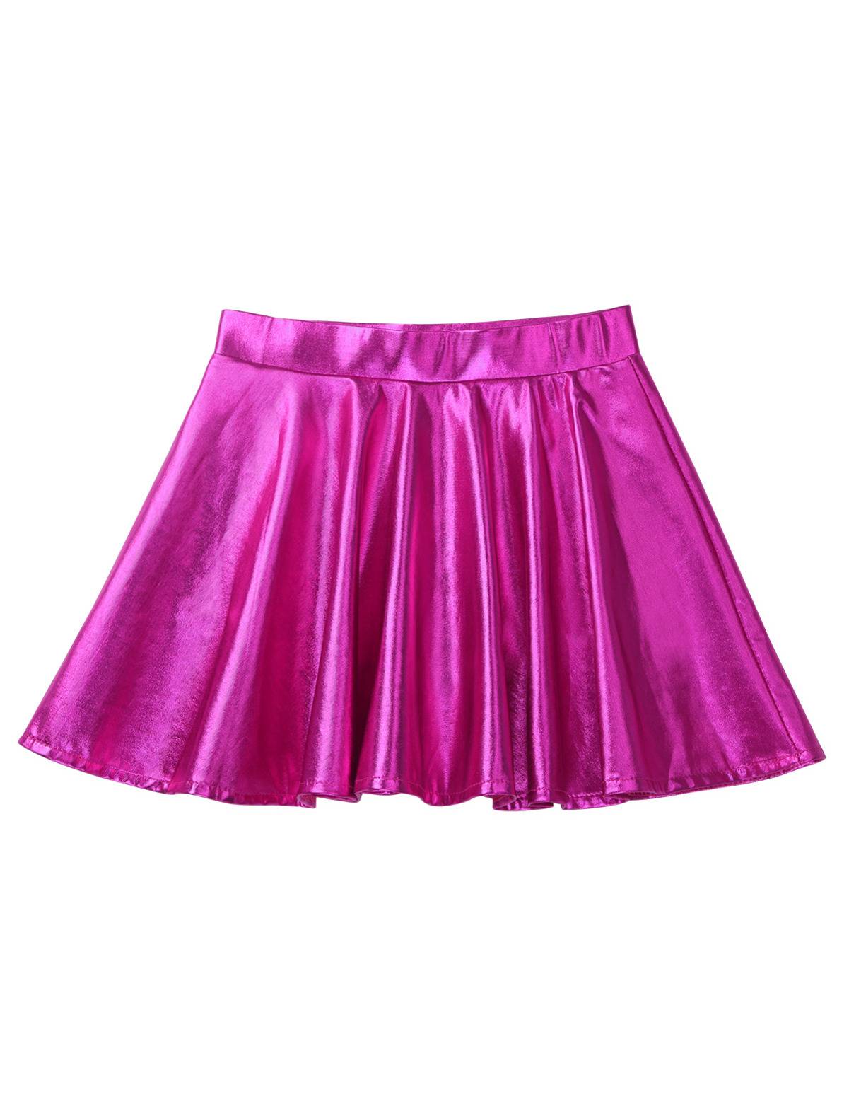 Kids Girls Glossy Metallic Pleated A-Line Skirt Jazz Dance Skirt