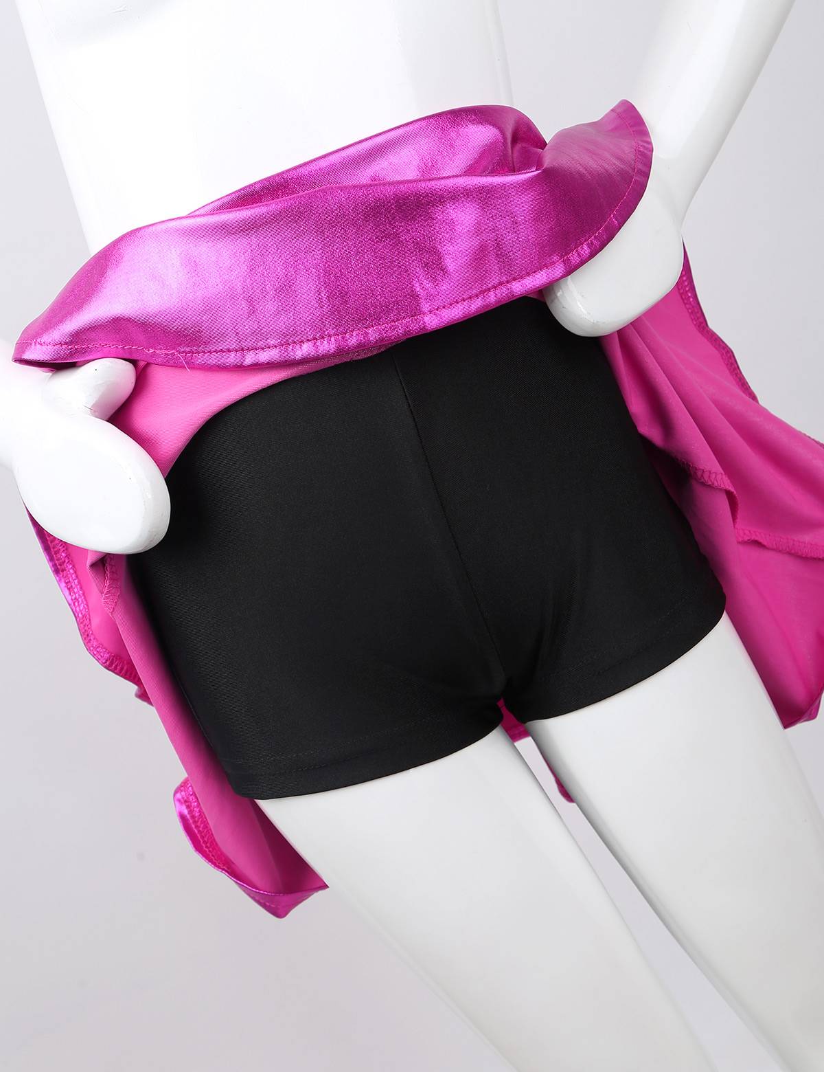 Kids Girls Glossy Metallic Pleated A-Line Skirt Jazz Dance Skirt